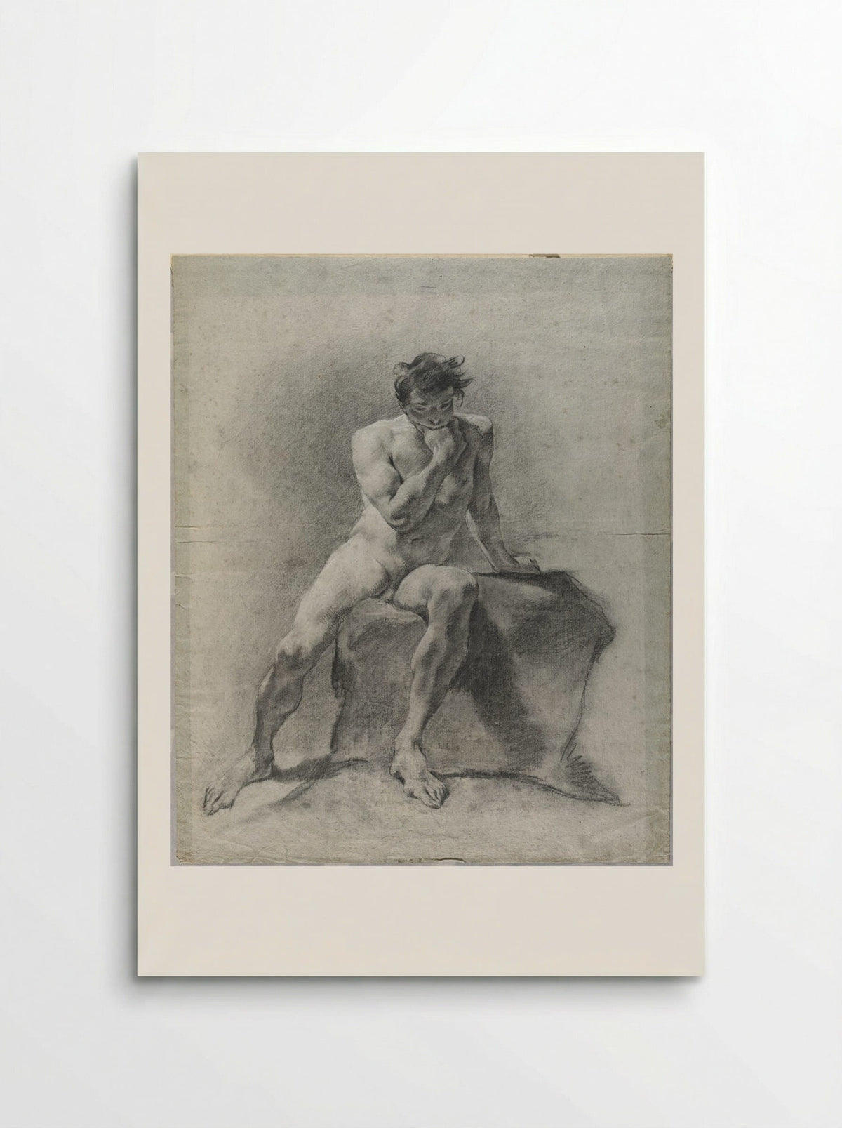 Seated Male Nude Resting His Chin in One Hand - Giovanni Battista Piazzetta - Poster
