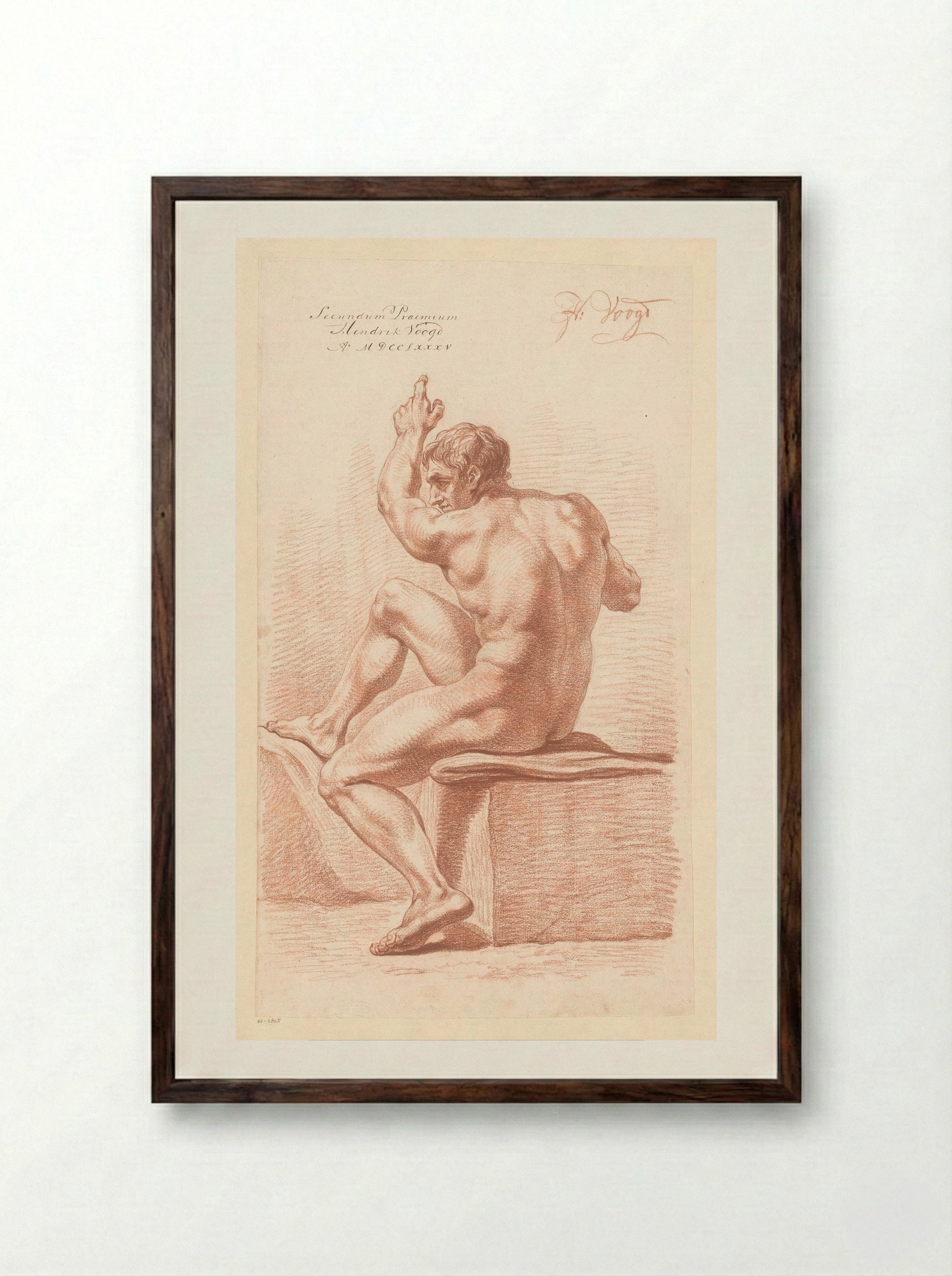 Seated Male Nude, Seen from the Back (2nd Prize 1785) - Hendrik Voogd - Framed Print Dark Wood