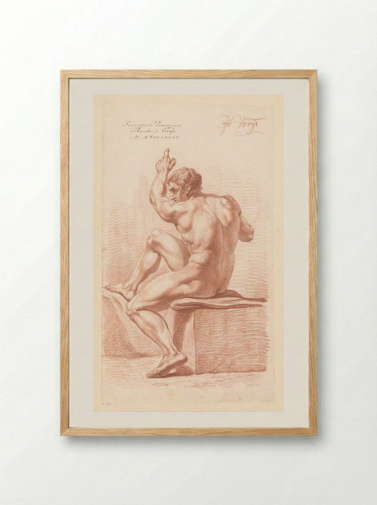 Seated Male Nude, Seen from the Back (2nd Prize 1785) - Hendrik Voogd - Framed Print Wood