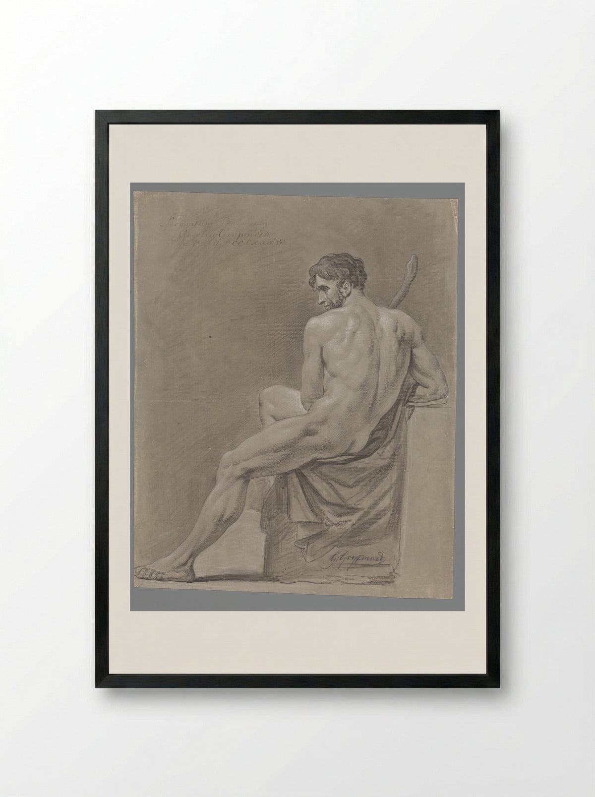 Seated Male Nude, Seen from the Back (2nd Prize 1786) - Geerlig Grijpmoed - Framed Print Black