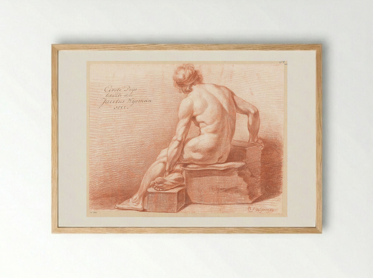 Seated Male Nude, Seen from the Back - Jacobus Wijsman - Framed Print Wood