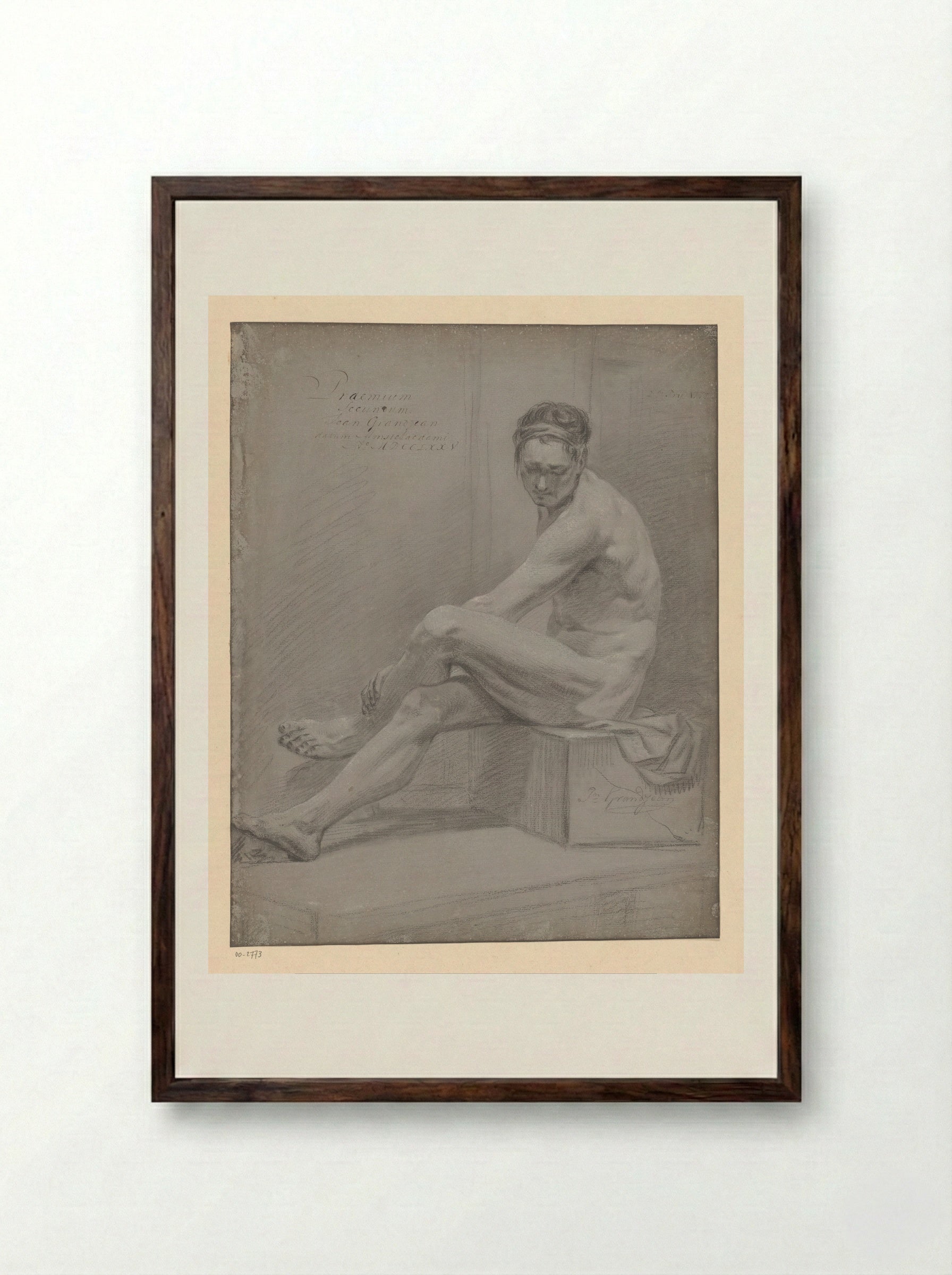 Seated Male Nude (Study for Academy Prize) - Jean Grandjean - Framed Print Dark Wood