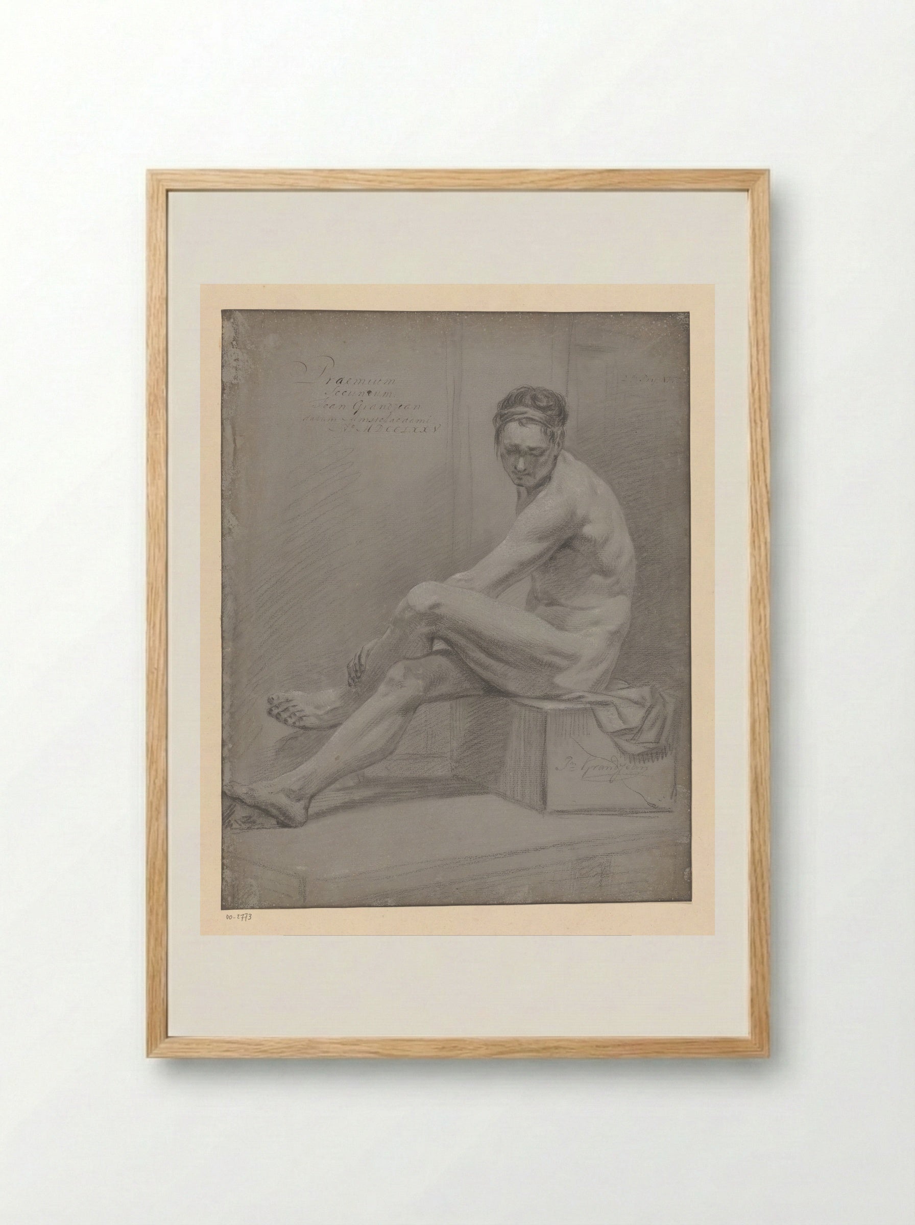 Seated Male Nude (Study for Academy Prize) - Jean Grandjean - Framed Print Wood