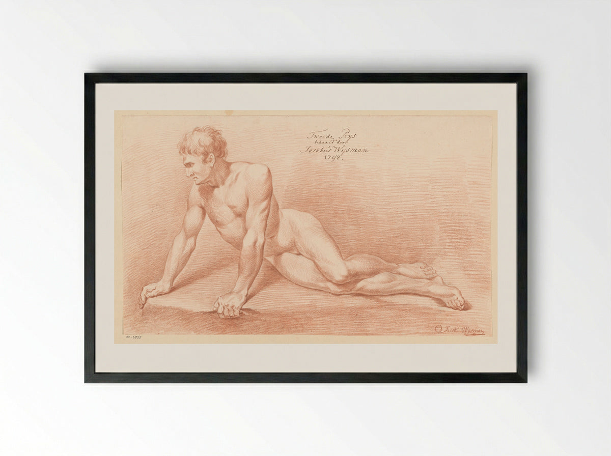 Seated Male Nude (Study in Red Chalk) - Jacobus Wijsman - Framed Print Black