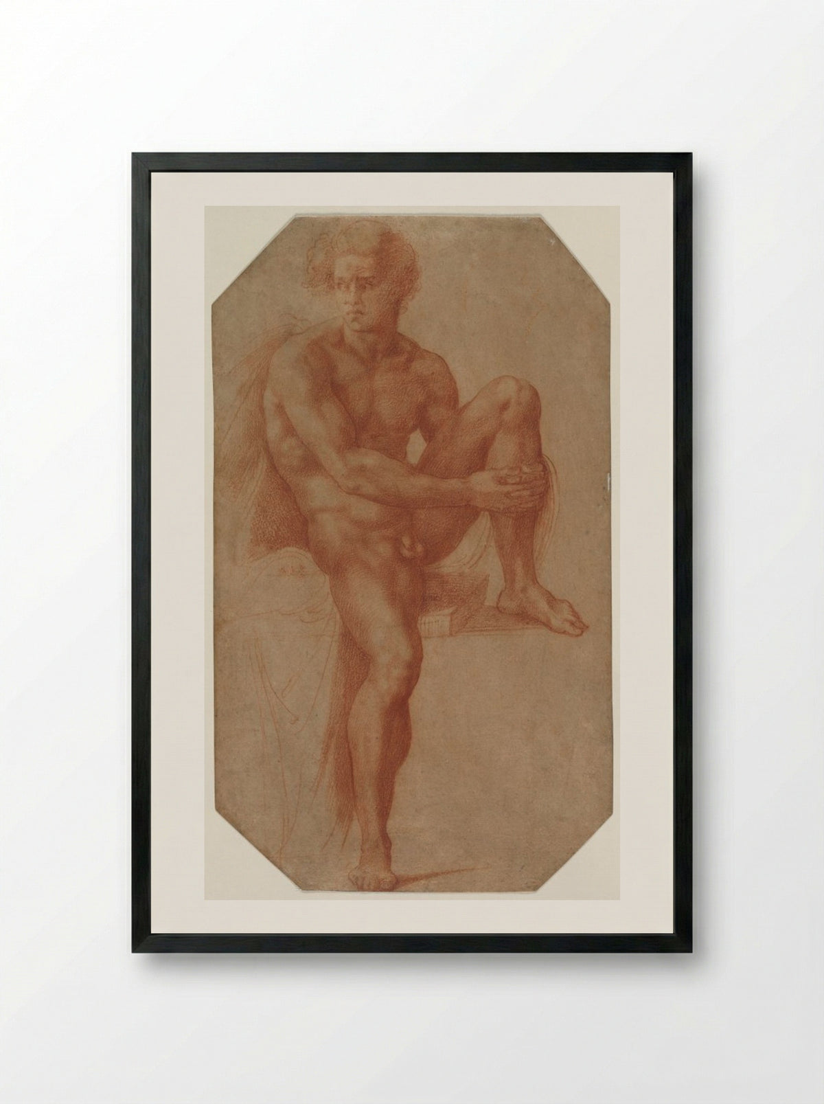 Seated Male Nude - Baccio Bandinelli - Framed Print Black