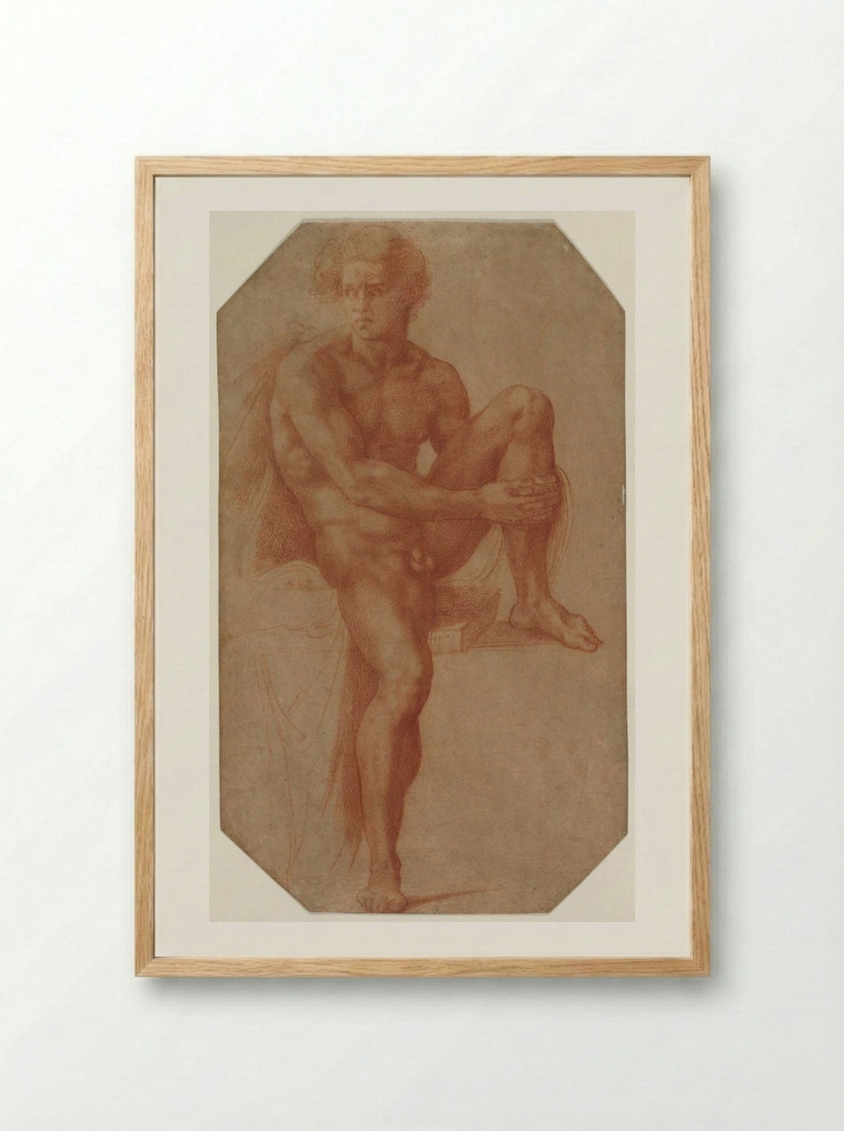 Seated Male Nude - Baccio Bandinelli - Framed Print Wood