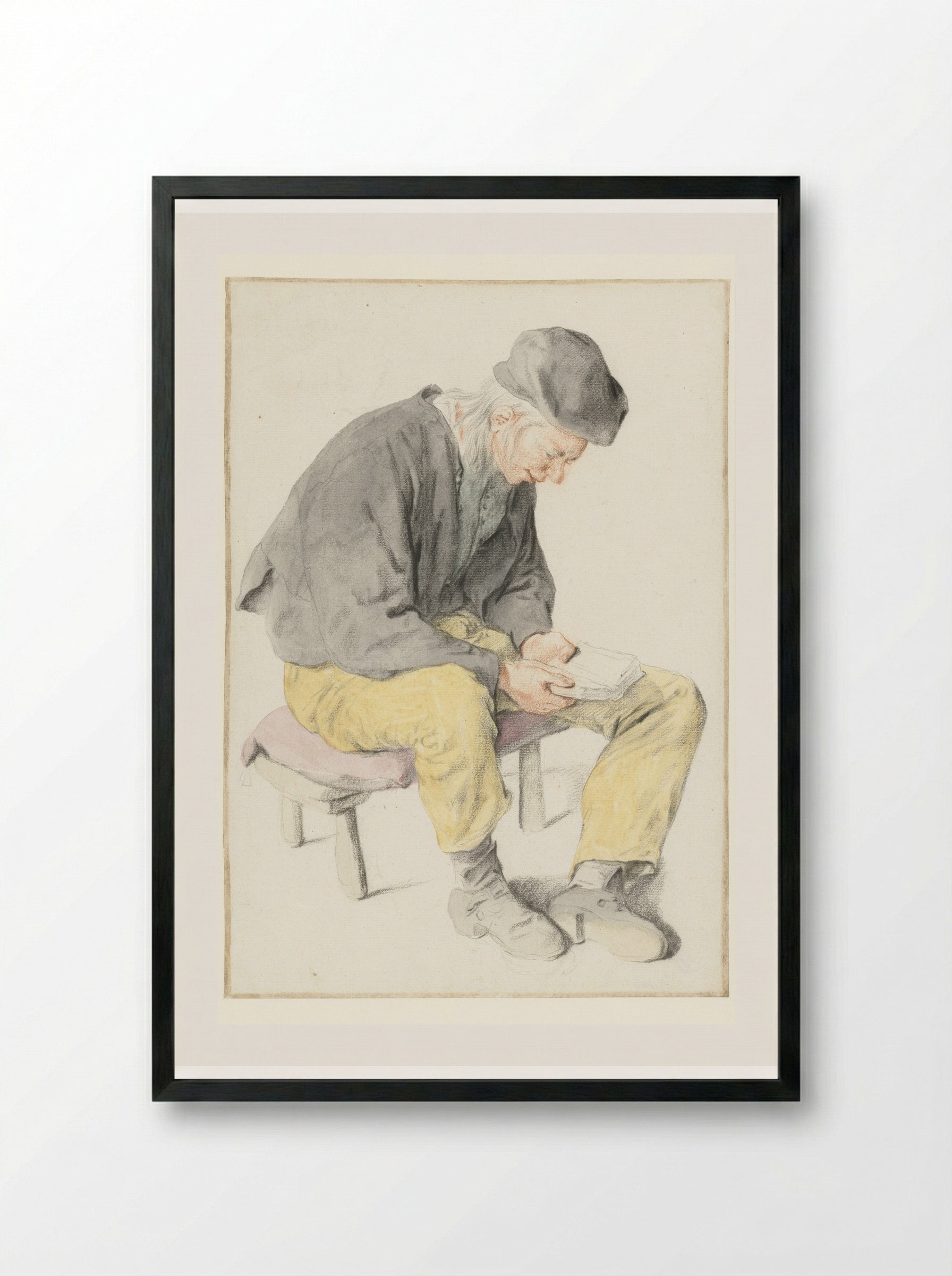 Seated Man Reading, Facing Right - Cornelis Dusart - Framed Print Black