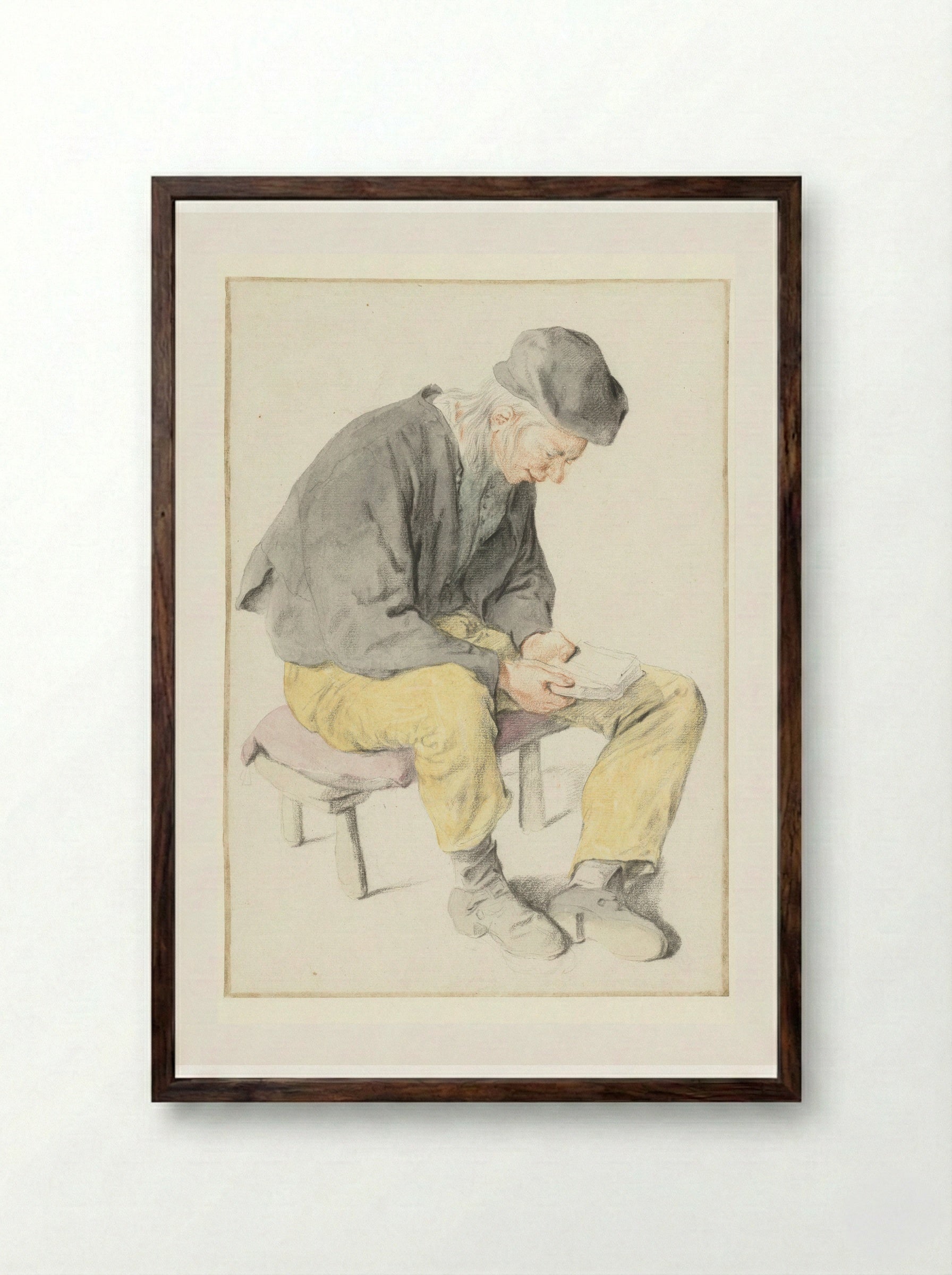 Seated Man Reading, Facing Right - Cornelis Dusart - Framed Print Dark Wood
