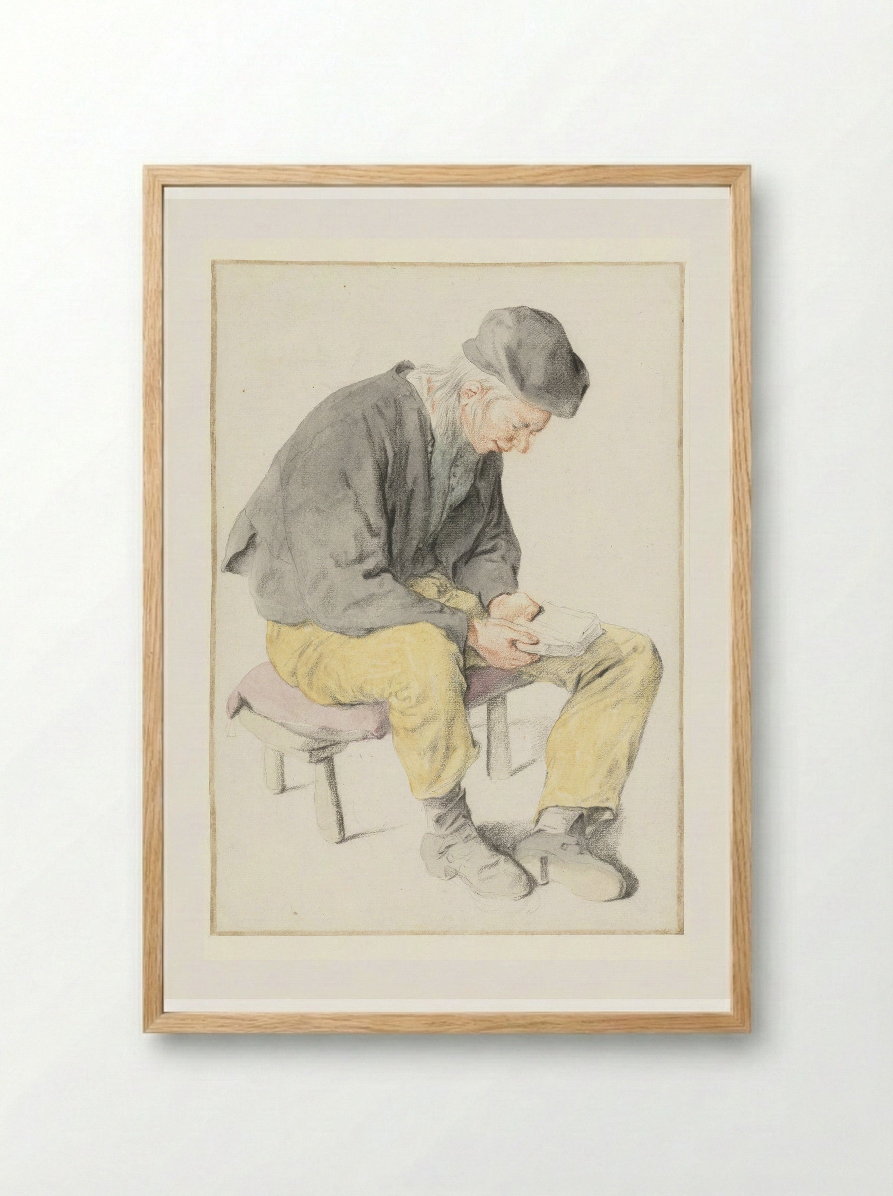 Seated Man Reading, Facing Right - Cornelis Dusart - Framed Print Wood