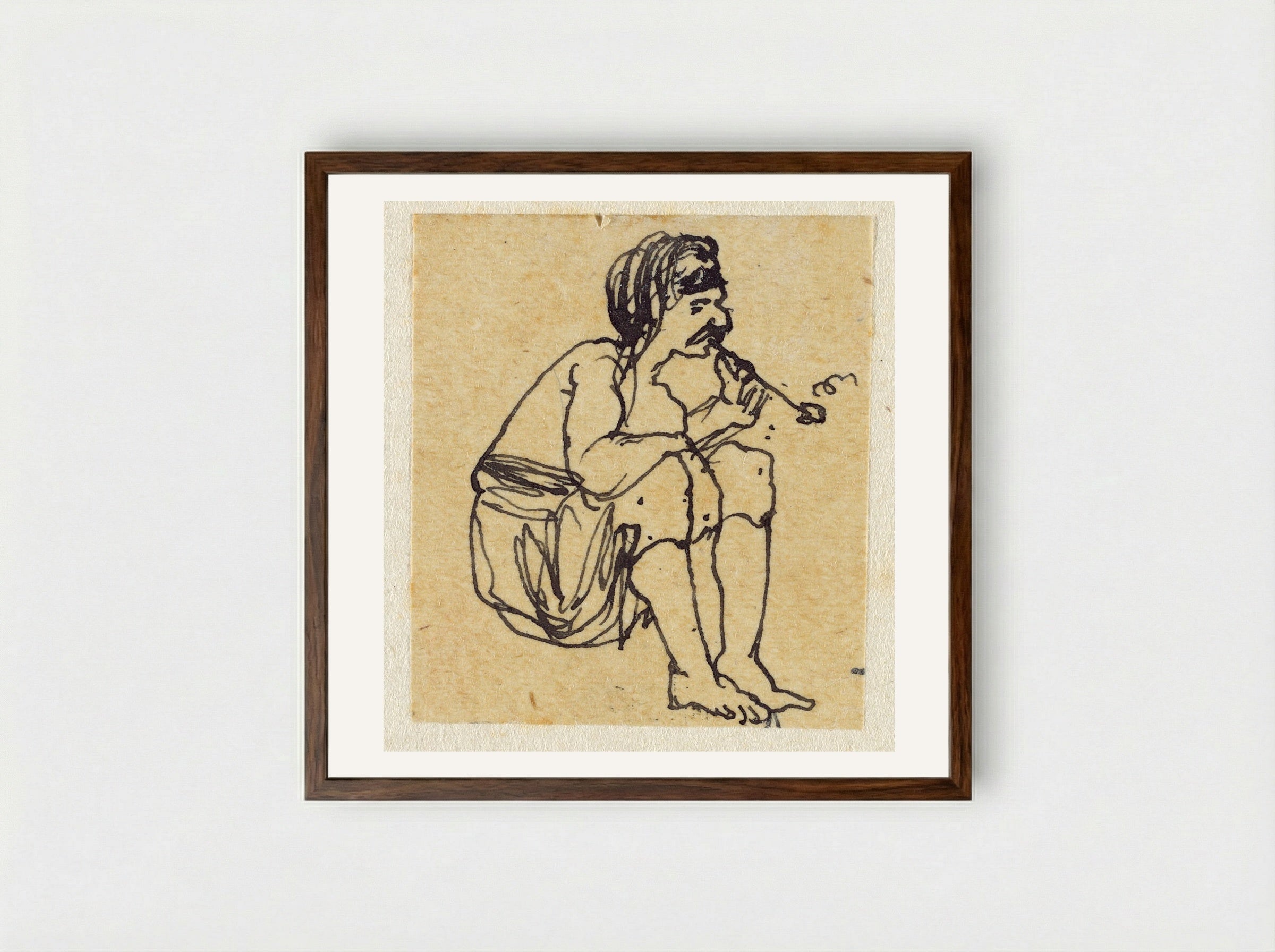 Seated Man Smoking a Pipe - Rodolphe Bresdin - Framed Print Dark Wood