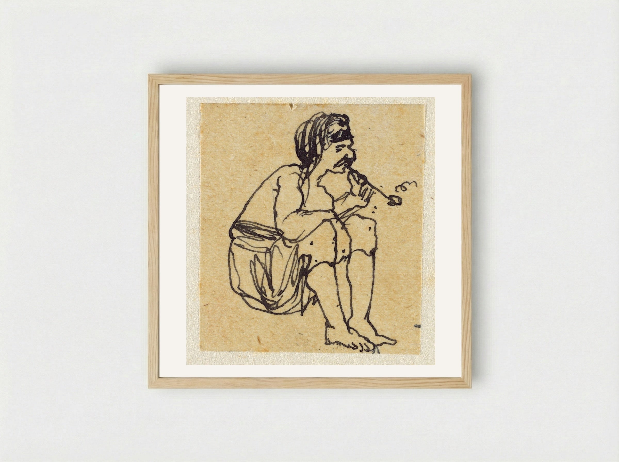 Seated Man Smoking a Pipe - Rodolphe Bresdin - Framed Print Wood