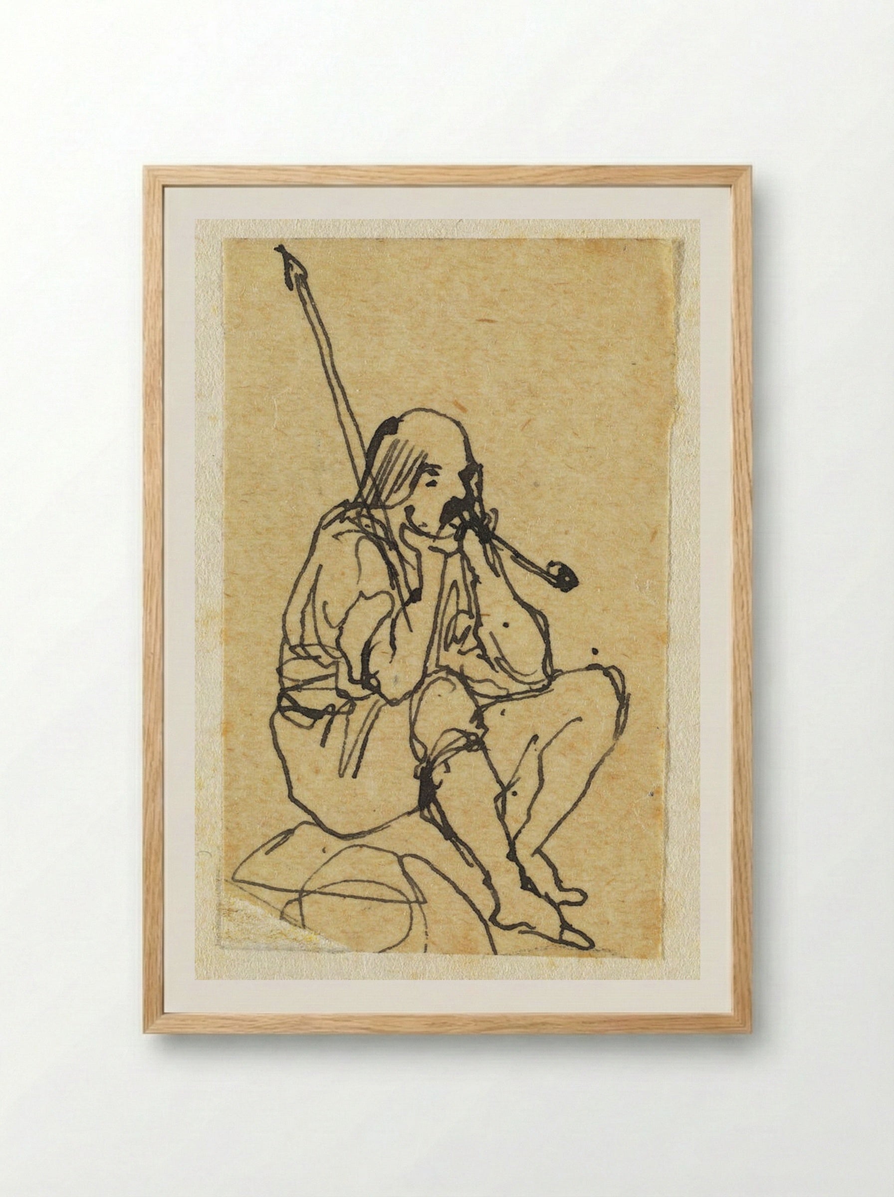 Seated Man with a Stick, Smoking a Pipe - Rodolphe Bresdin - Framed Print Wood