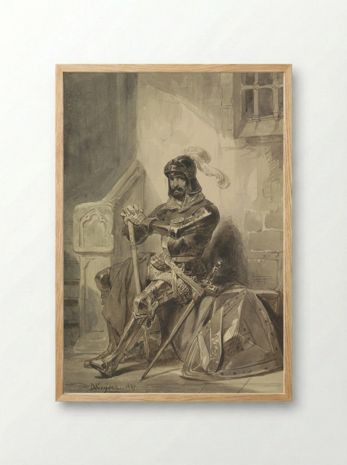 Seated Medieval Knight in Armour - Nicaise De Keyser - Framed Print Wood