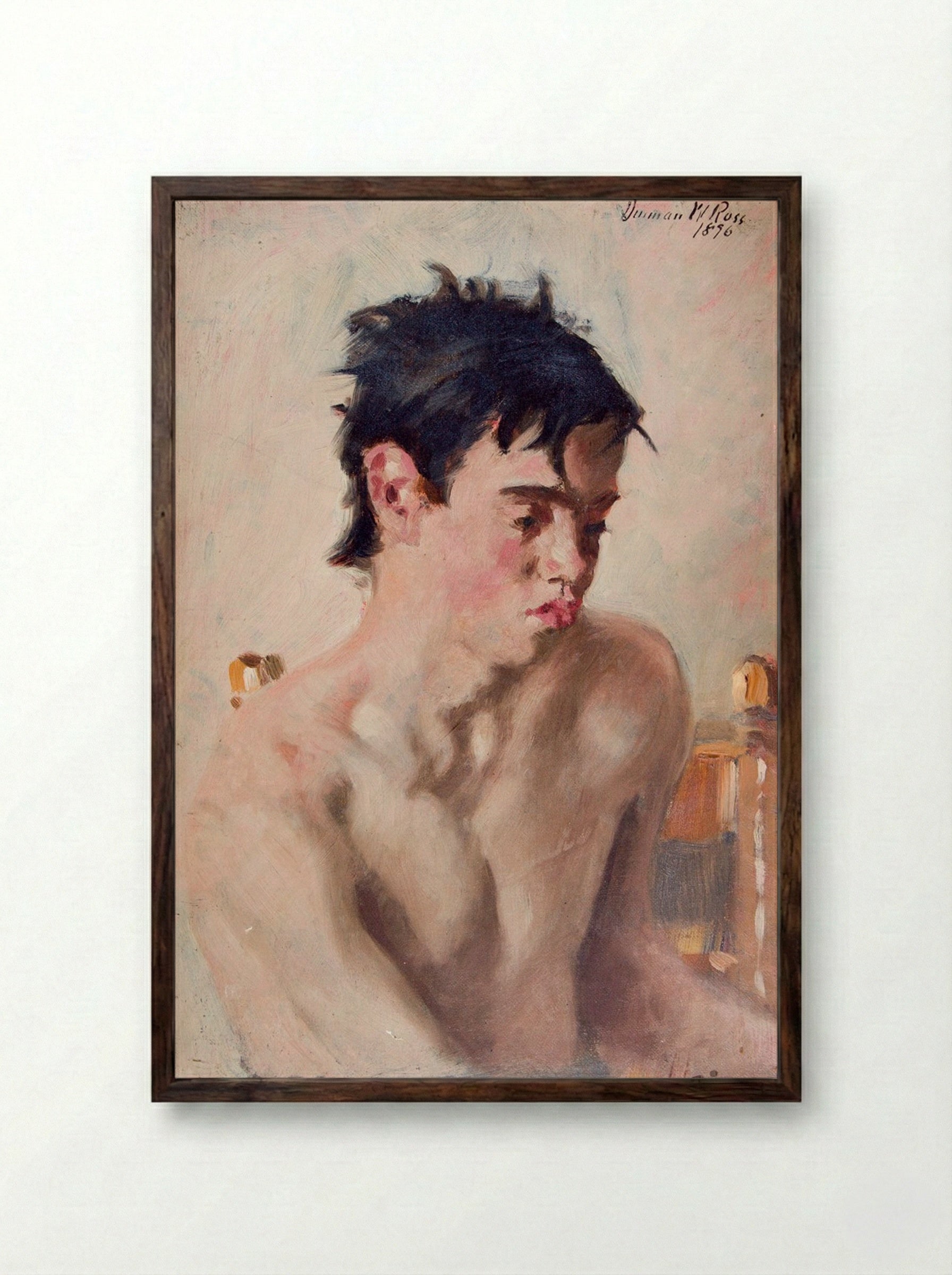 Seated Nude Youth - Denman Waldo Ross - Framed Print Dark Wood
