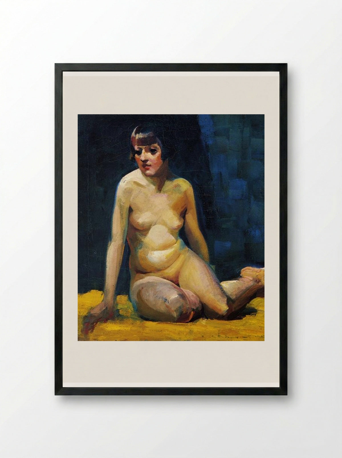 Seated Nude with Bobbed Hair - George Luks - Framed Print Black