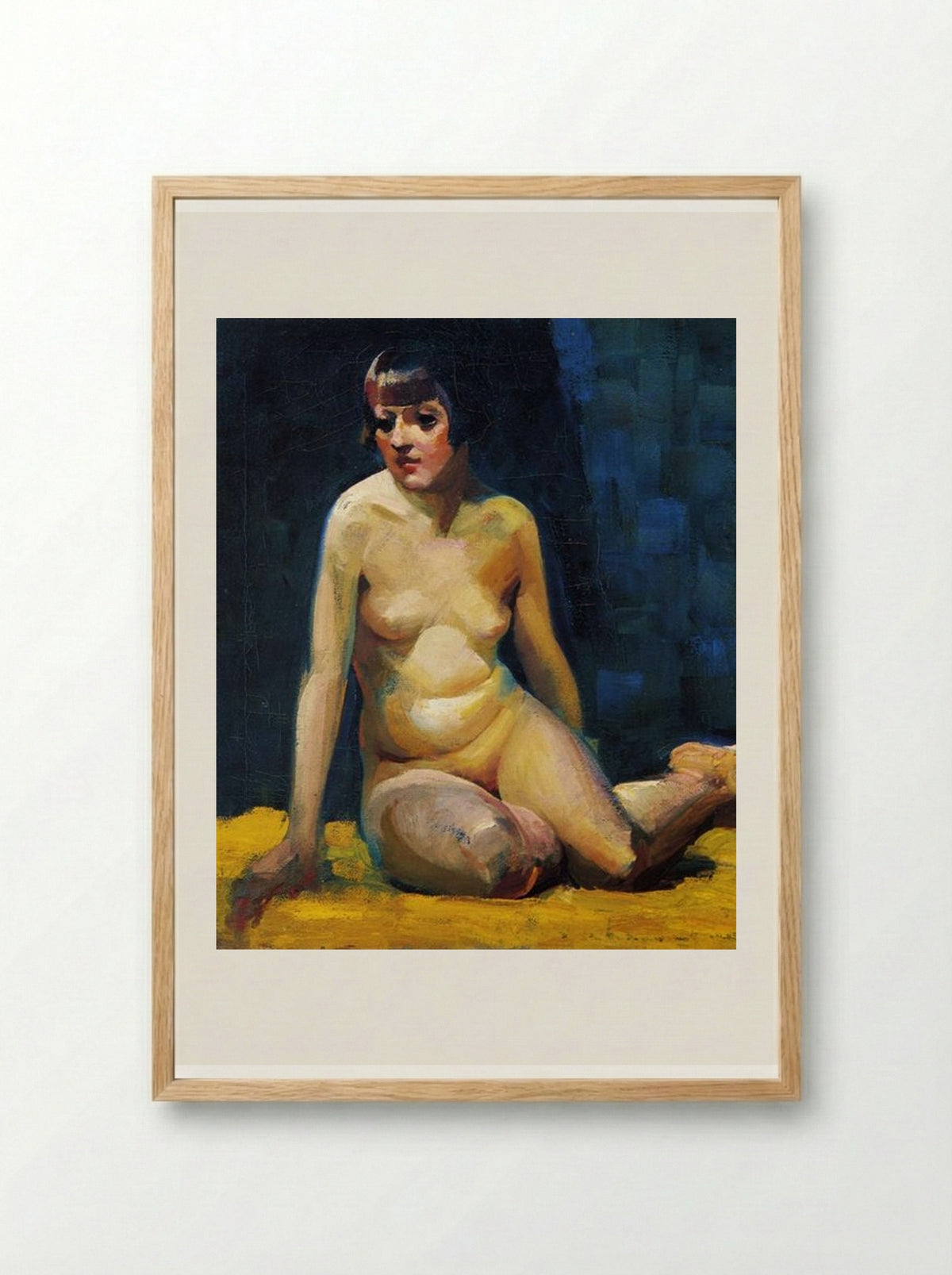 Seated Nude with Bobbed Hair - George Luks - Framed Print Wood