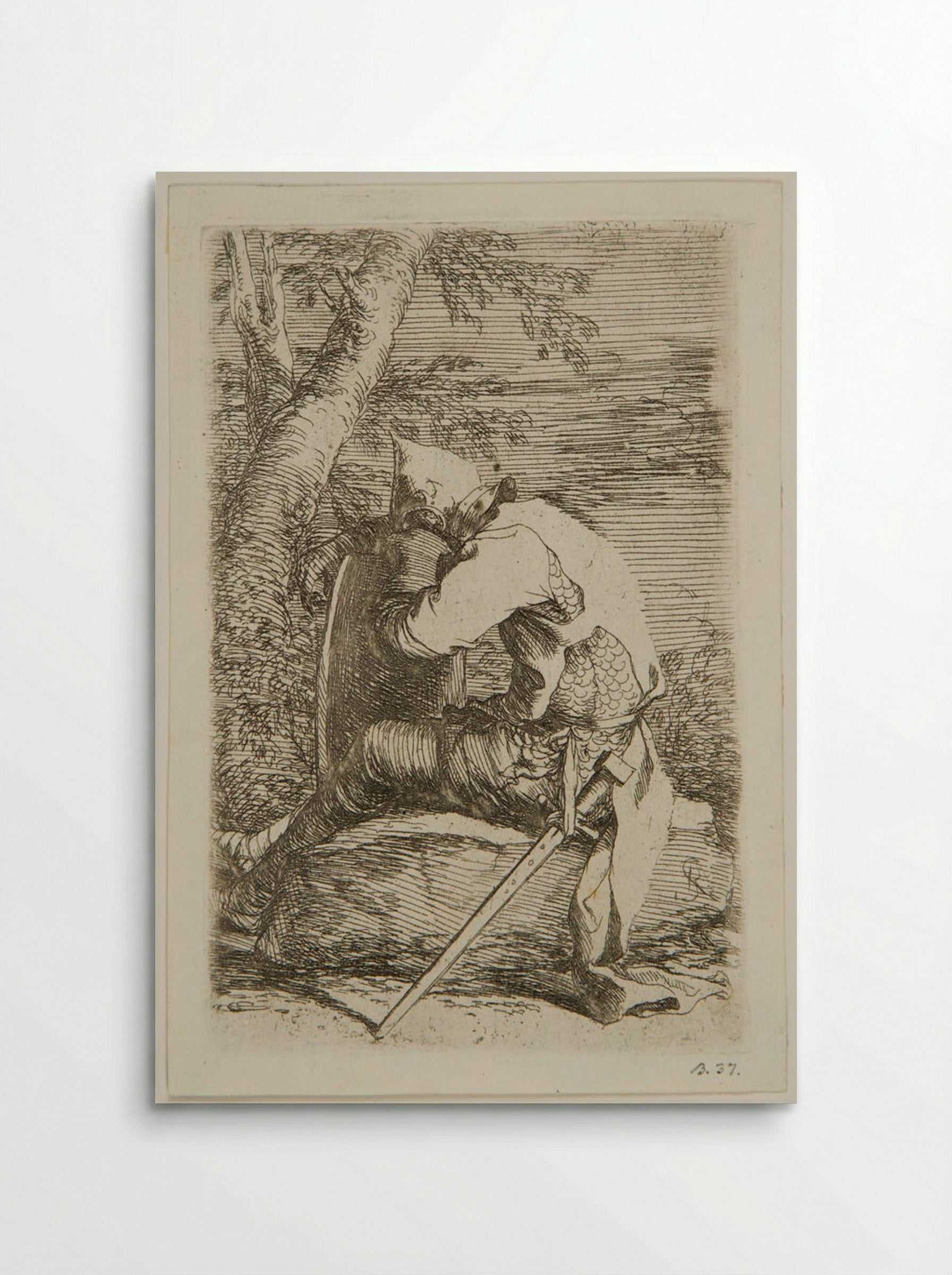 Seated Soldier Leaning on a Shield - Salvator Rosa - Poster
