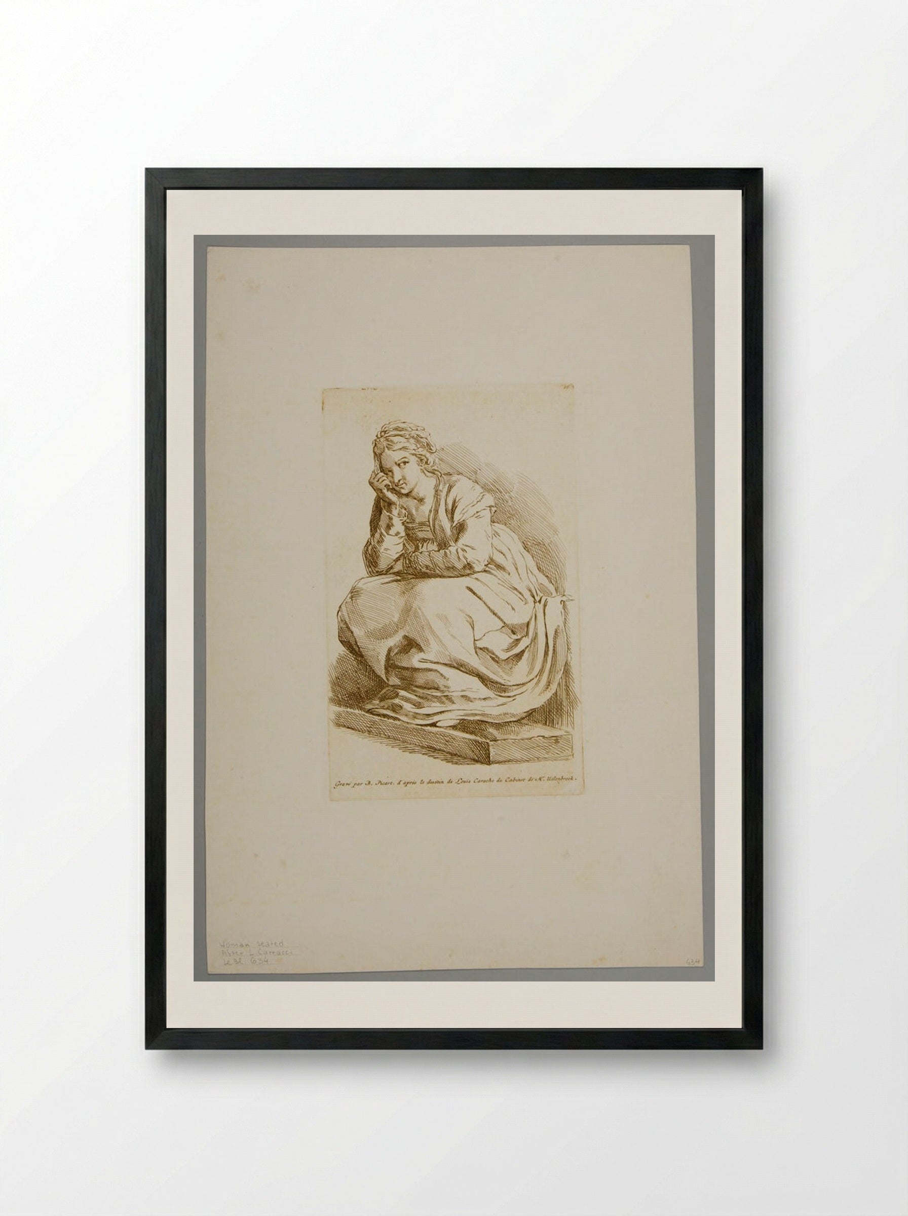 Seated Woman (After Ludovico Carracci) - Bernard Picart - Framed Print Black