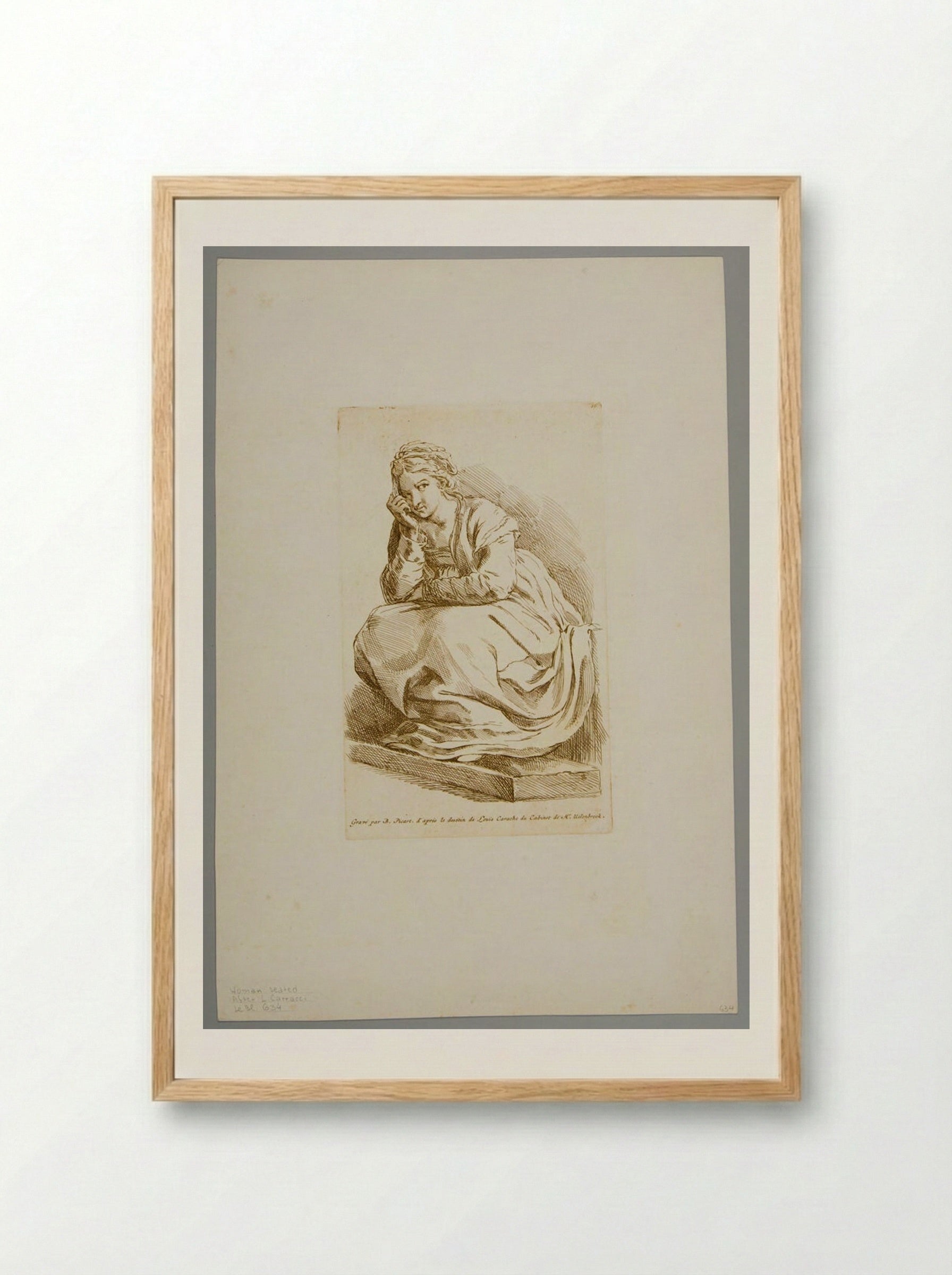 Seated Woman (After Ludovico Carracci) - Bernard Picart - Framed Print Wood