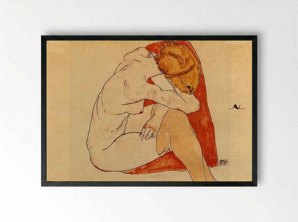 Seated Woman, Back View - Egon Schiele - Framed Print Black