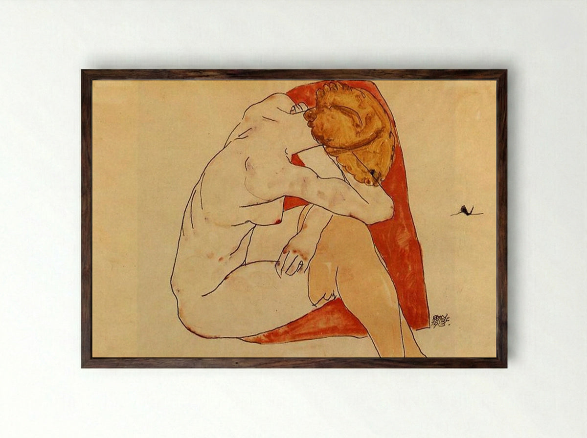 Seated Woman, Back View - Egon Schiele - Framed Print Dark Wood