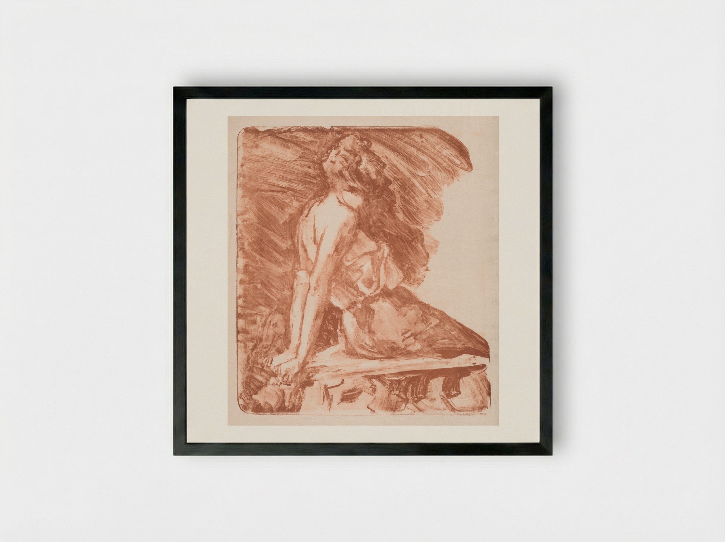 Seated Woman, Her Head Draped - Albert Belleroche - Framed Print Black