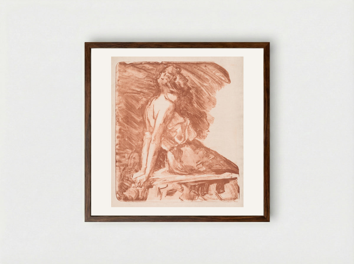 Seated Woman, Her Head Draped - Albert Belleroche - Framed Print Dark Wood