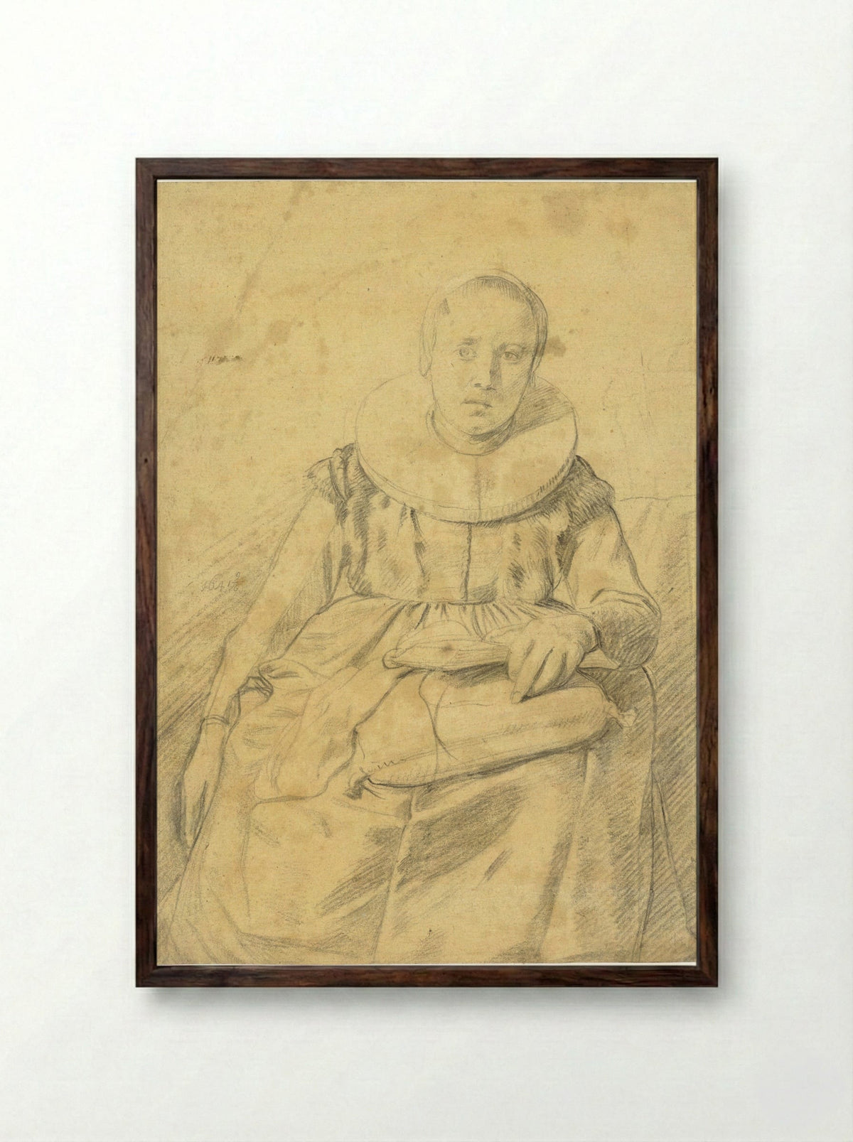 Seated Woman with a Cushion and a Book - Salomon de Bray - Framed Print Dark Wood