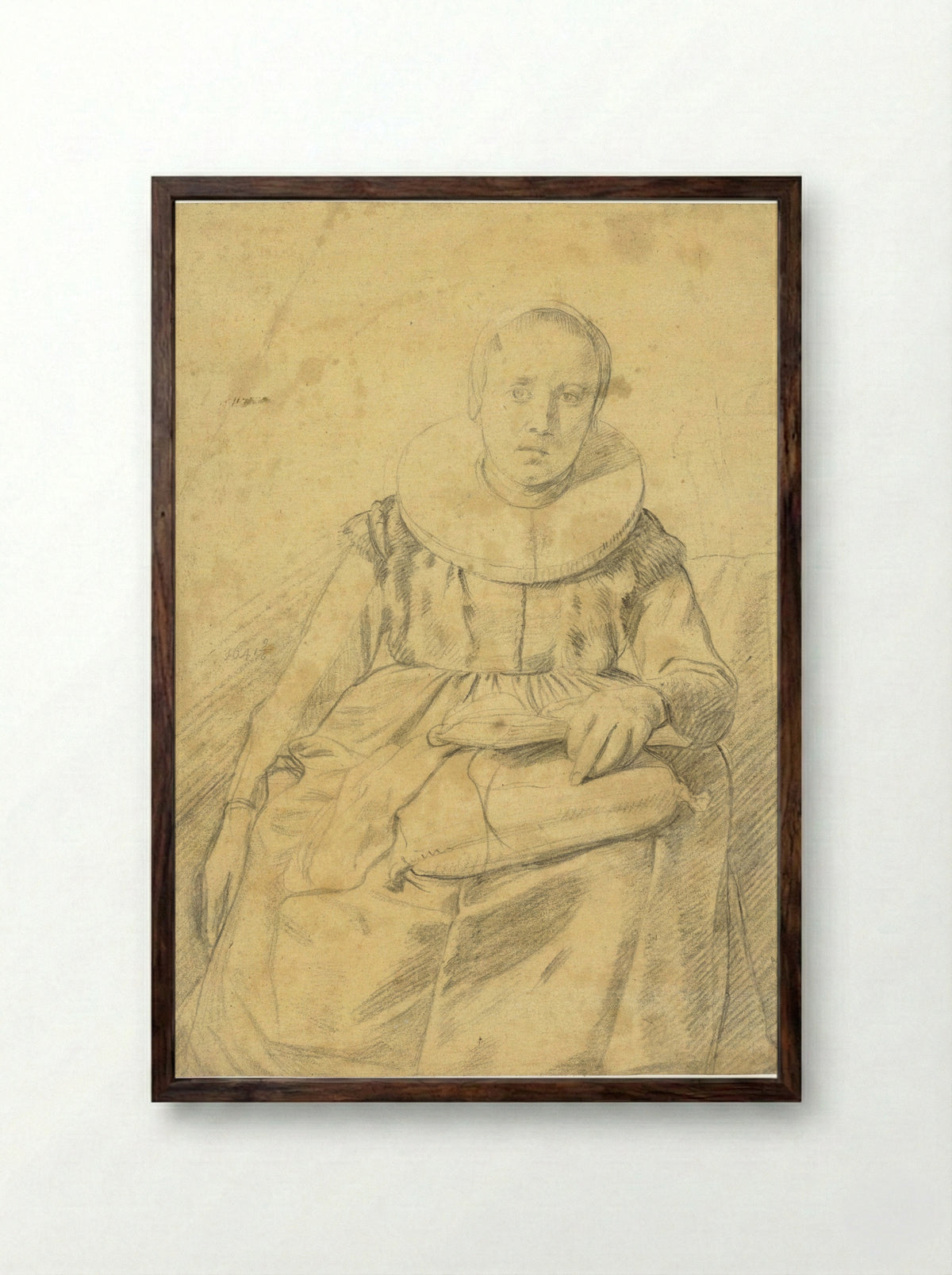 Seated Woman with a Cushion and a Book - Salomon de Bray - Framed Print Dark Wood