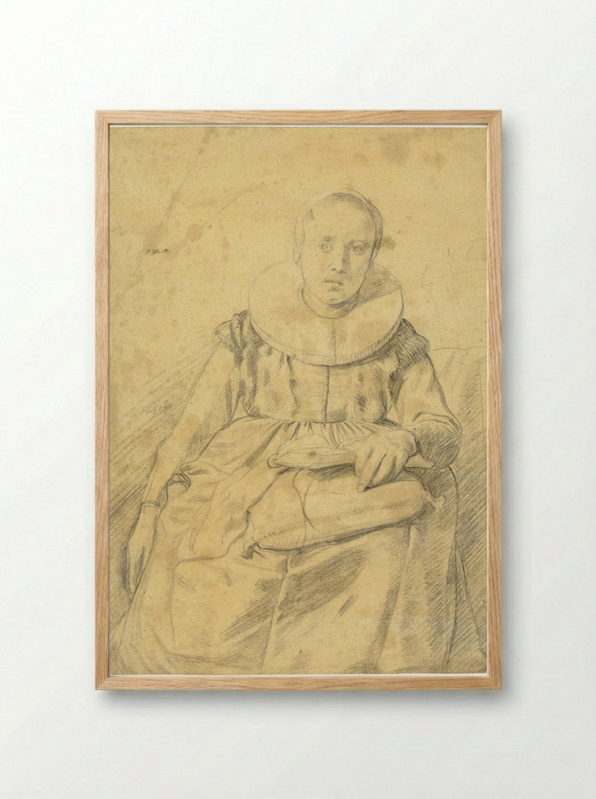 Seated Woman with a Cushion and a Book - Salomon de Bray - Framed Print Wood