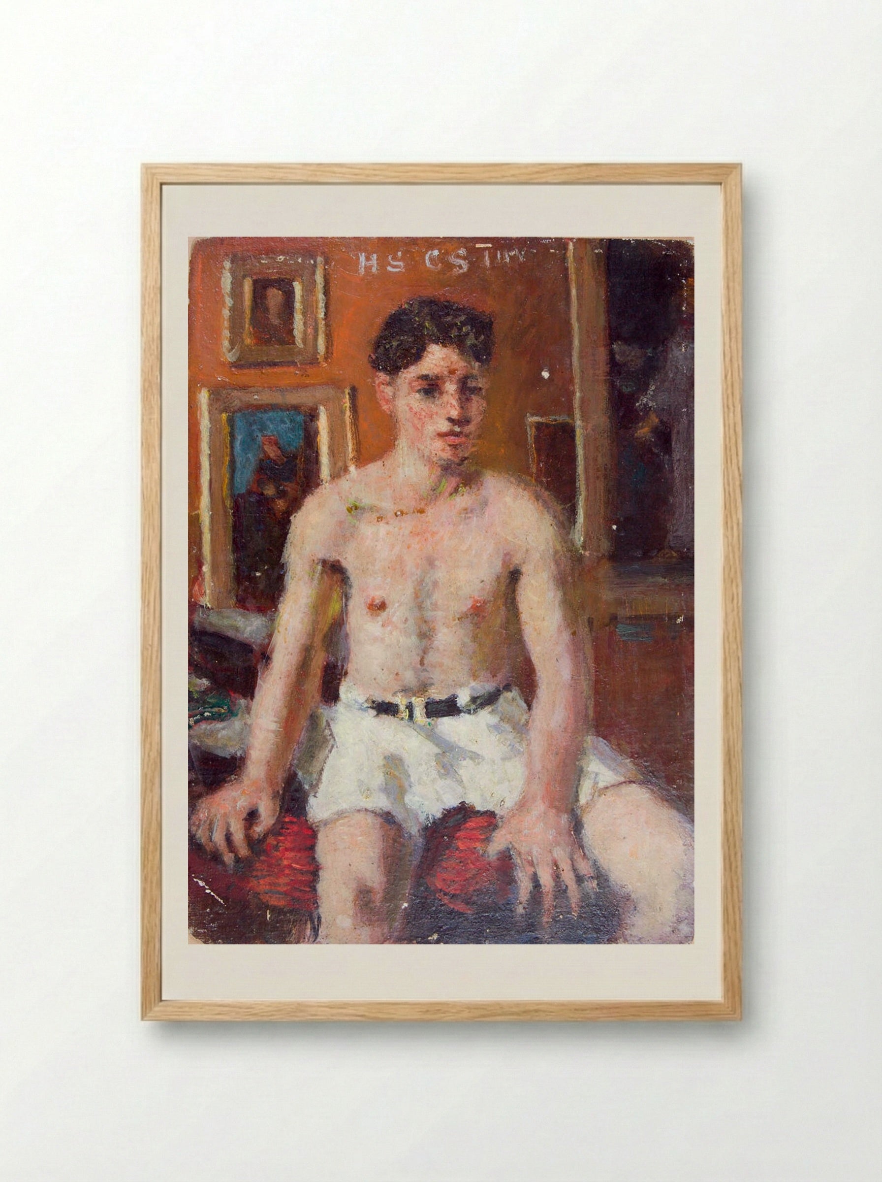 Seated Young Man in White Shorts - Denman Waldo Ross - Framed Print Wood