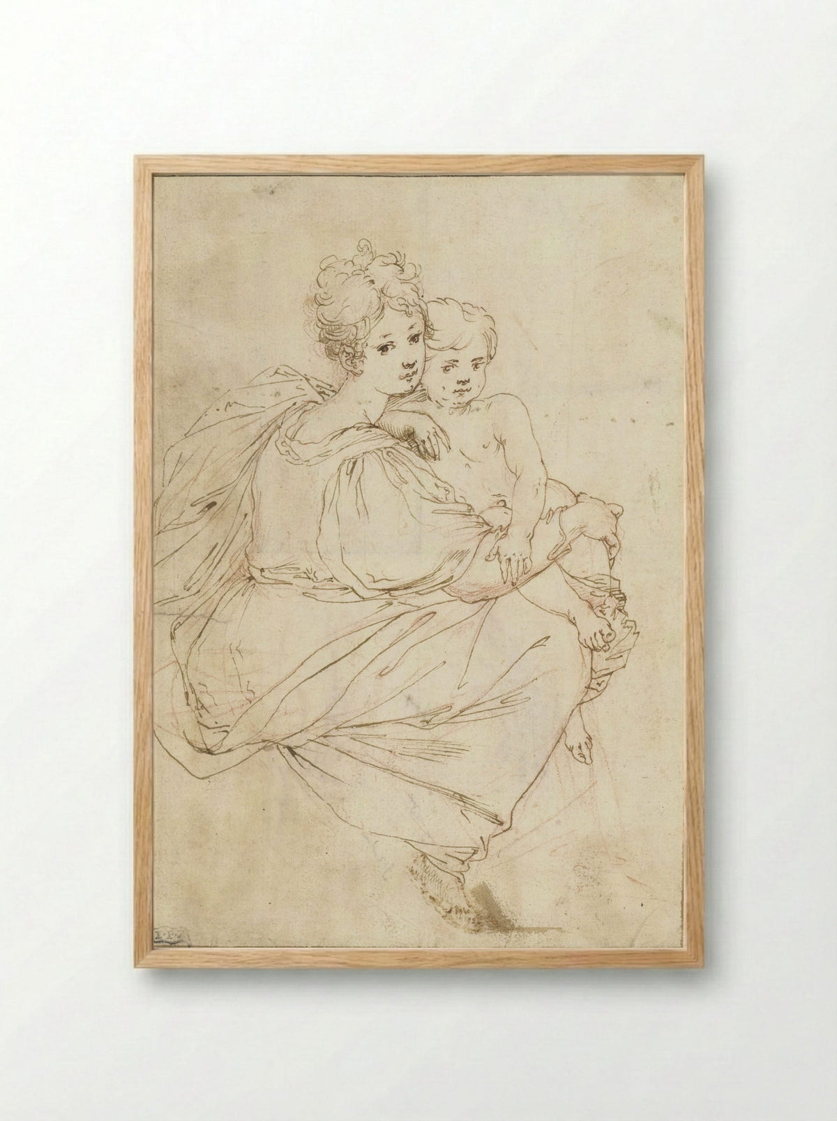 Seated Young Woman with a Nude Child on Her Lap - Cristofano Gherardi - Framed Print Wood