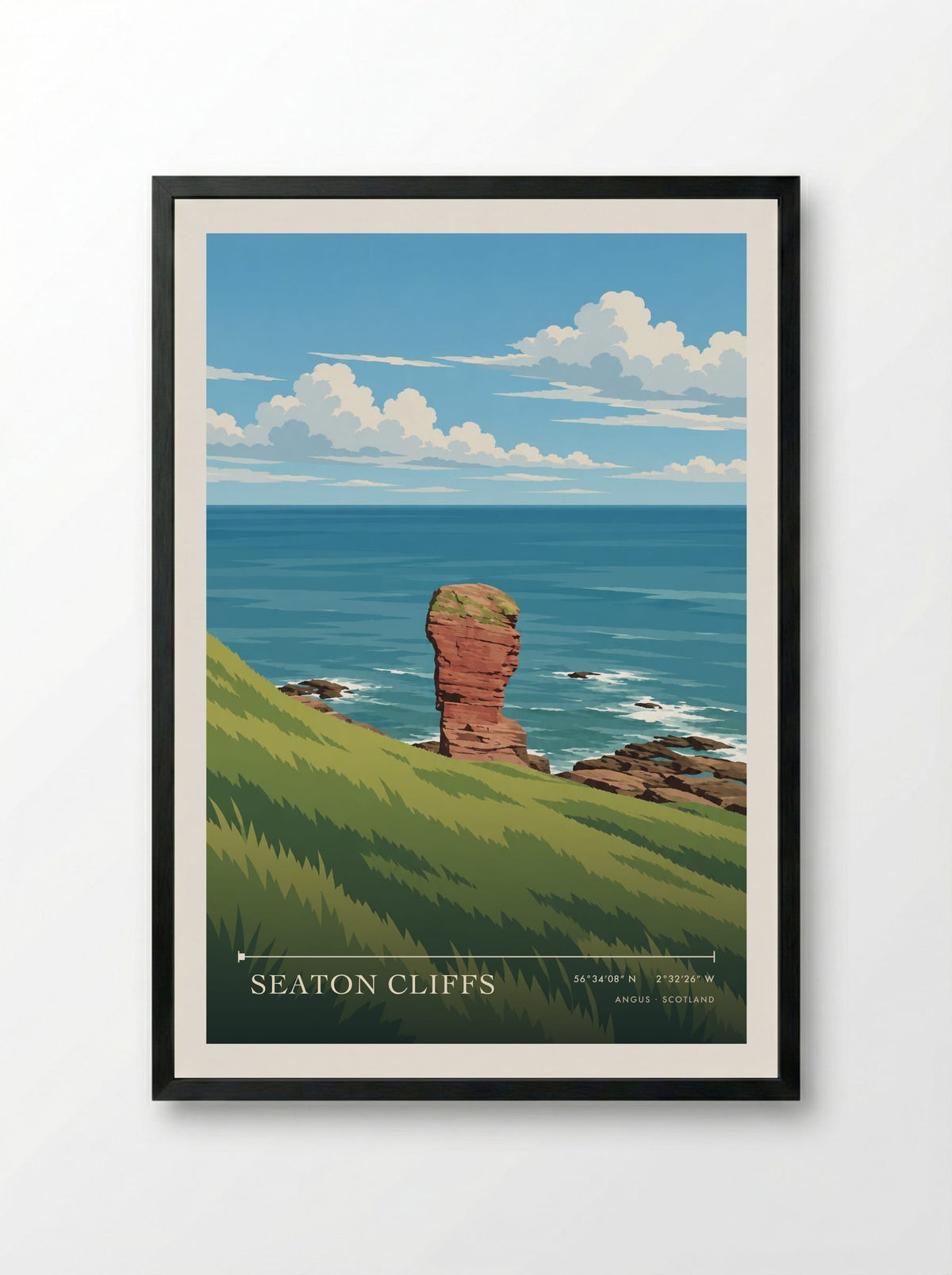 Seaton Cliffs, Angus | Travel Poster - Framed Print Black