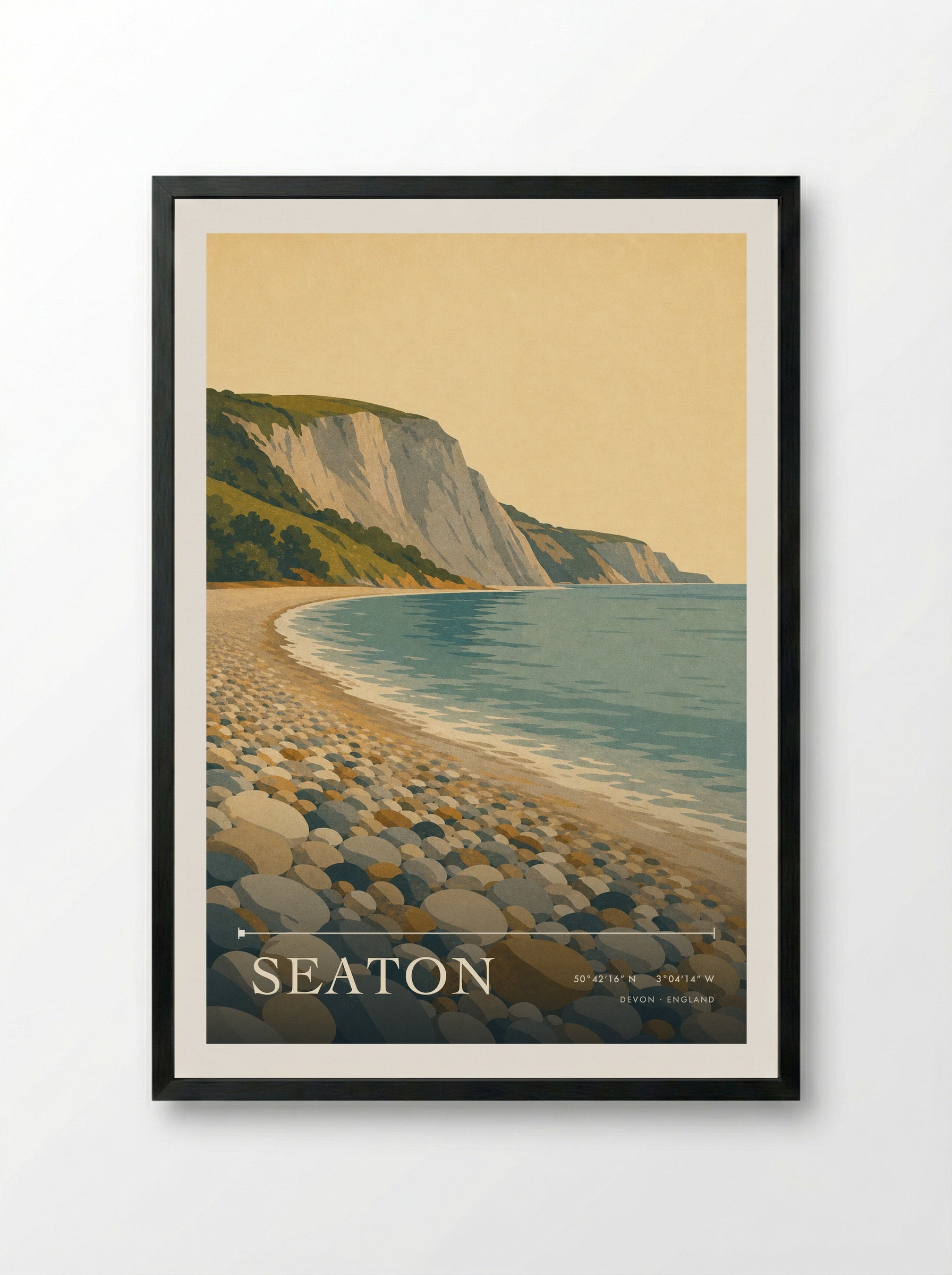 Seaton Devon England Travel Poster - Framed Print Black
