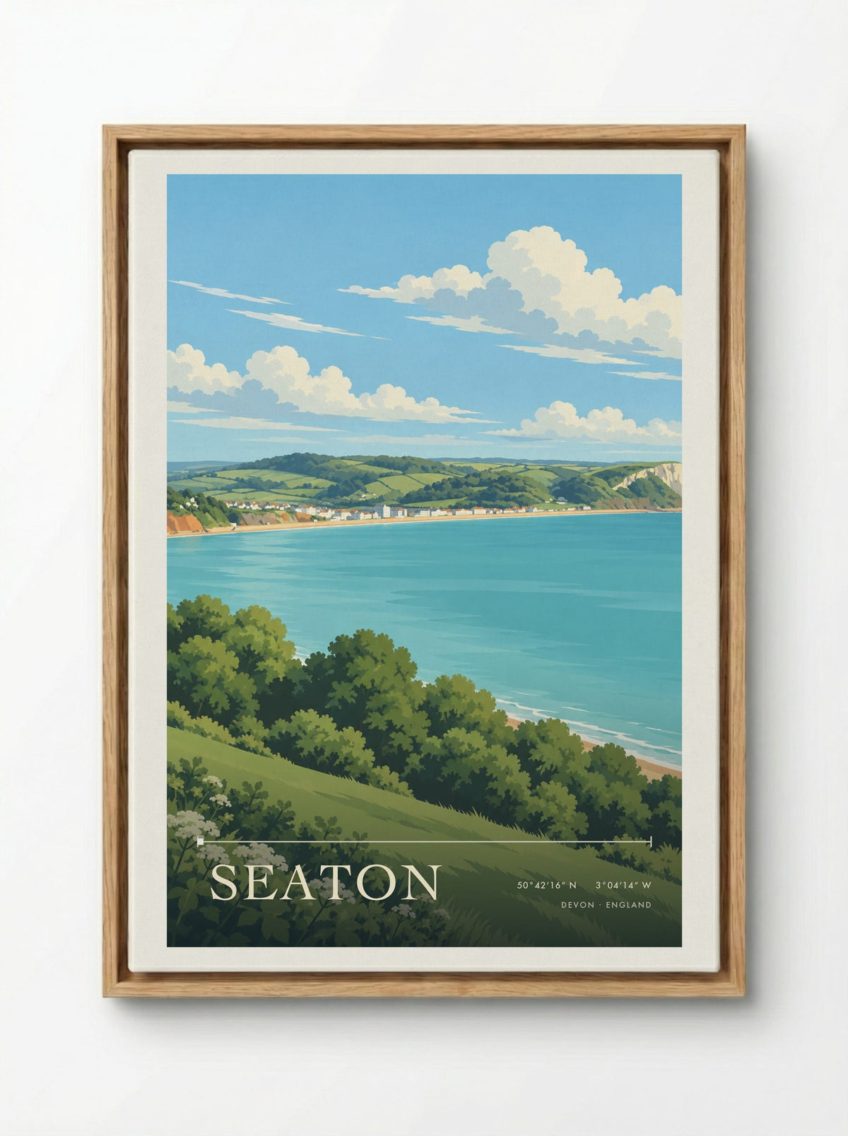 Seaton, Devon | Travel Poster - Framed Canvas Wood
