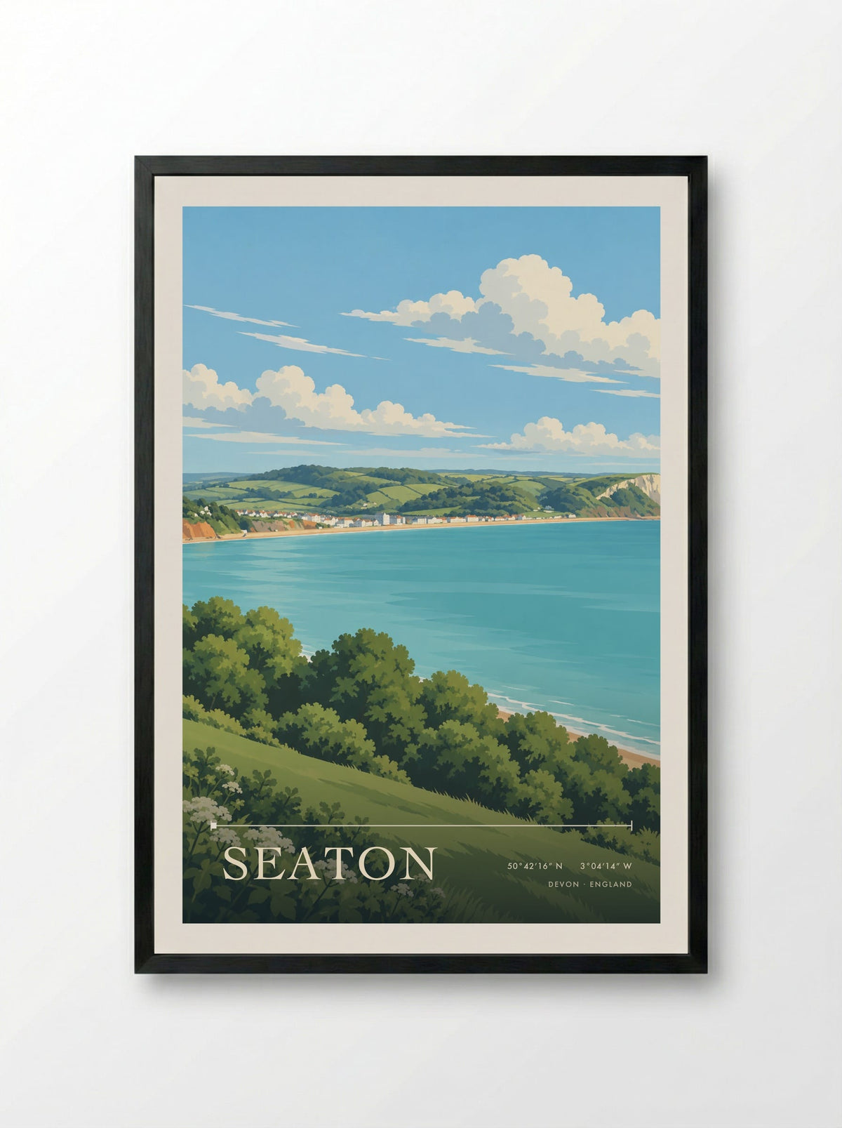 Seaton, Devon | Travel Poster - Framed Print Black