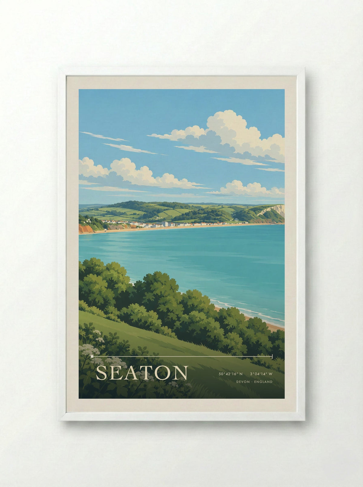 Seaton, Devon | Travel Poster - Framed Print White