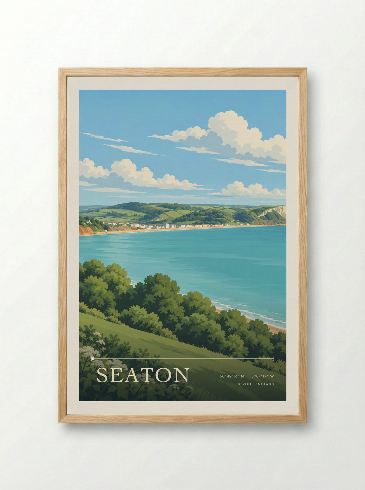 Seaton, Devon | Travel Poster - Framed Print Wood