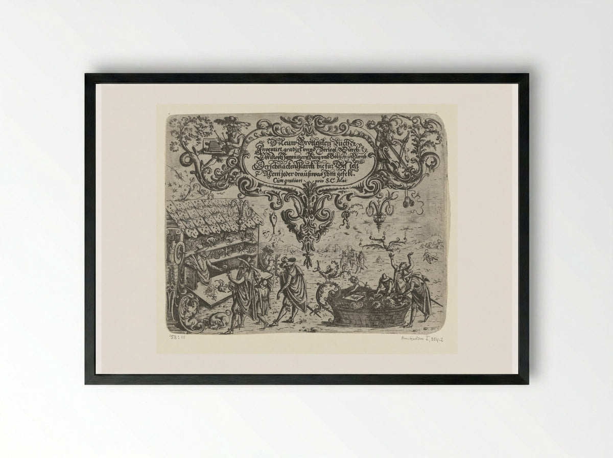 Second Title Page from Neuw Grottesken Buch - Christoph Jamnitzer - Framed Print Black