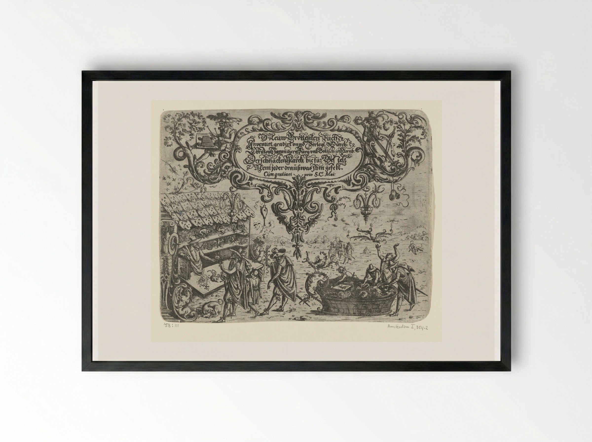 Second Title Page from Neuw Grottesken Buch - Christoph Jamnitzer - Framed Print Black