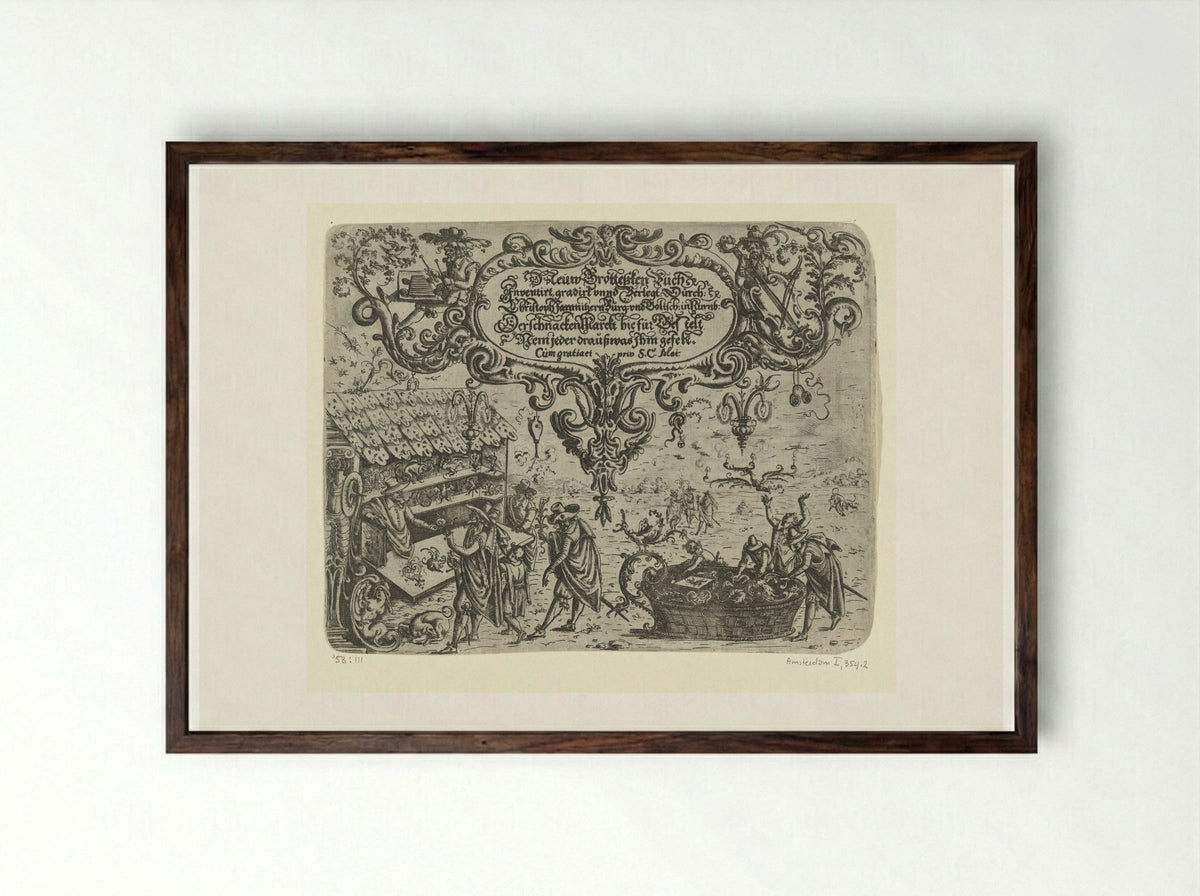 Second Title Page from Neuw Grottesken Buch - Christoph Jamnitzer - Framed Print Dark Wood