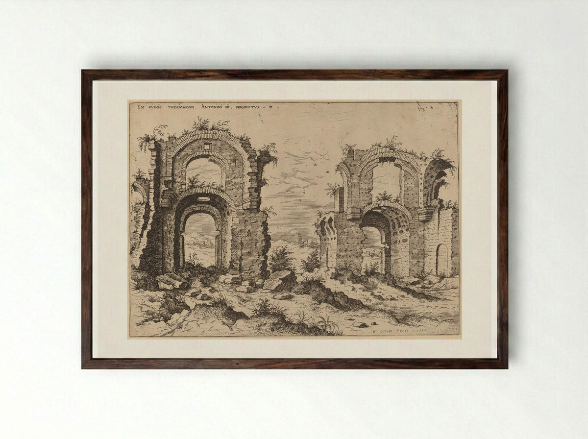 Second View of the Baths of Diocletian - Hieronymus Cock - Framed Print Dark Wood