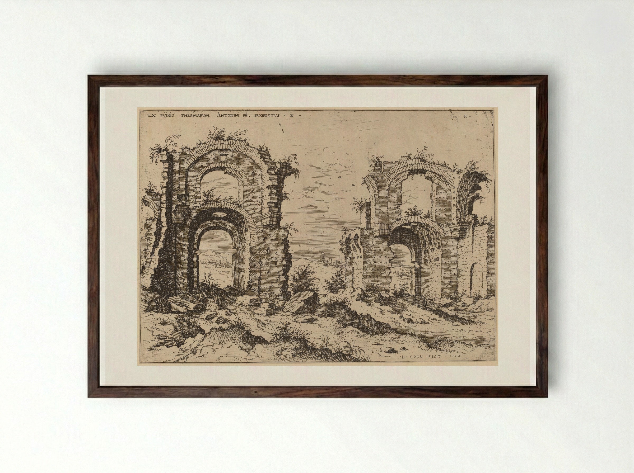 Second View of the Baths of Diocletian - Hieronymus Cock - Framed Print Dark Wood