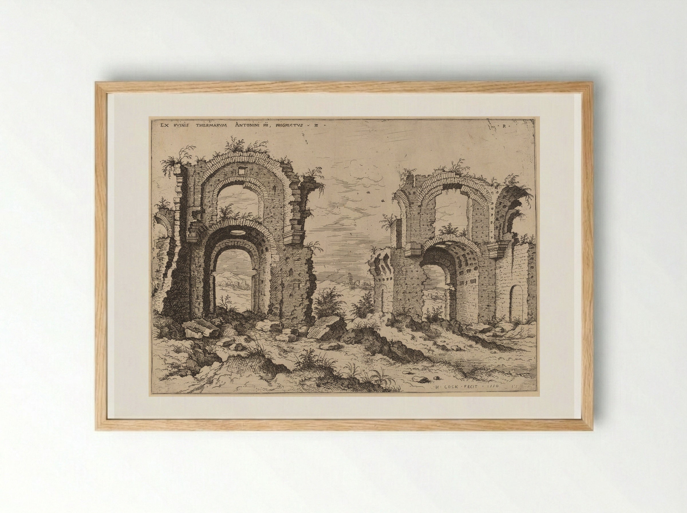 Second View of the Baths of Diocletian - Hieronymus Cock - Framed Print Wood