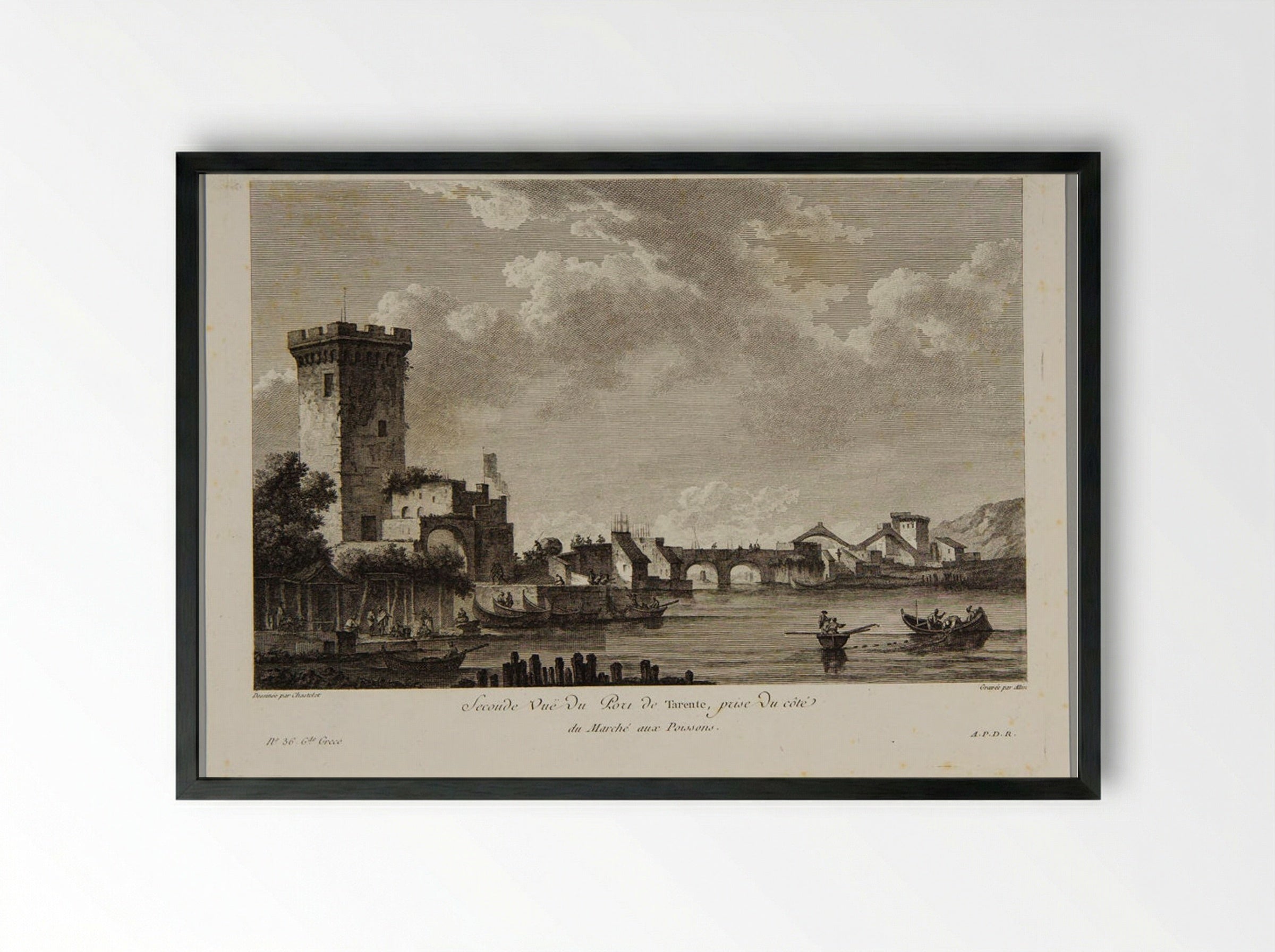 Seconde Vue du Port de Tarente - Pierre Michel Alix - Framed Print Black