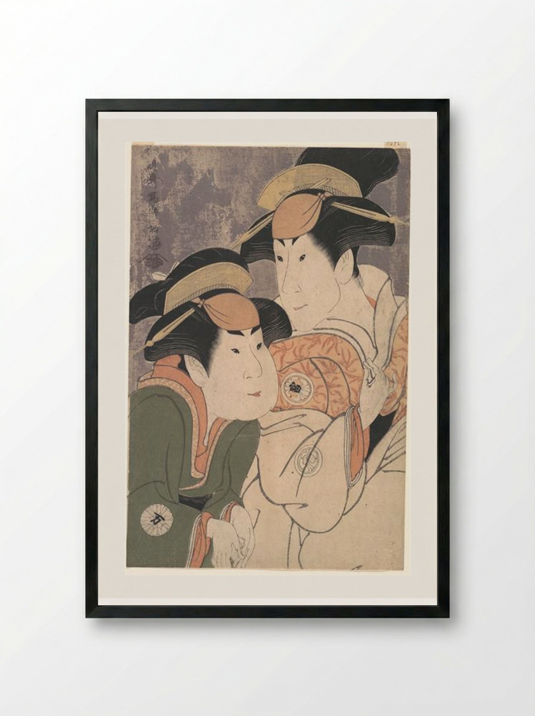 Segawa Tomisaburō II and Nakamura Manyo as Yadorigi and Her Maid Wakakusa in the Play Hana Ayame Bunroku Soga - Tōshūsai Sharaku - Framed Print Black
