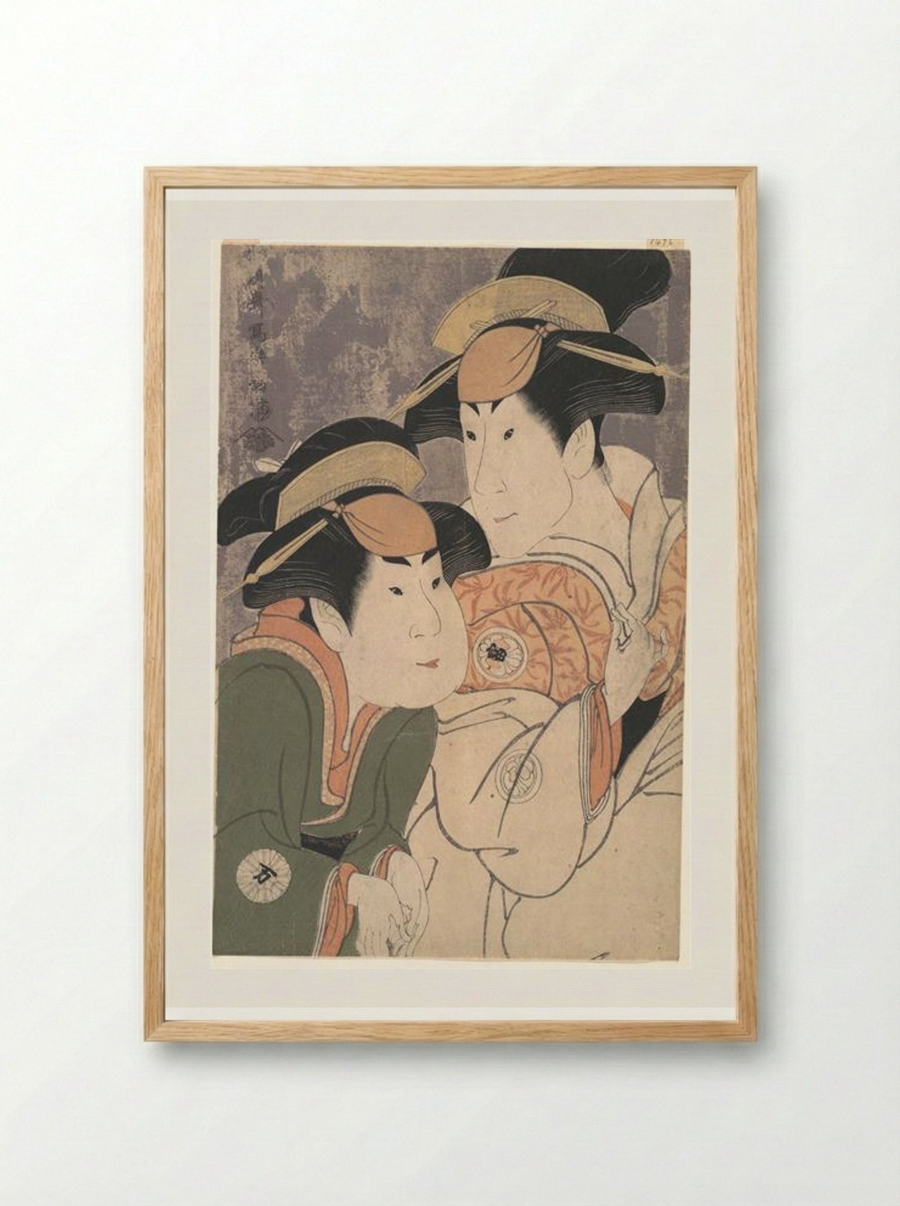 Segawa Tomisaburō II and Nakamura Manyo as Yadorigi and Her Maid Wakakusa in the Play Hana Ayame Bunroku Soga - Tōshūsai Sharaku - Framed Print Wood