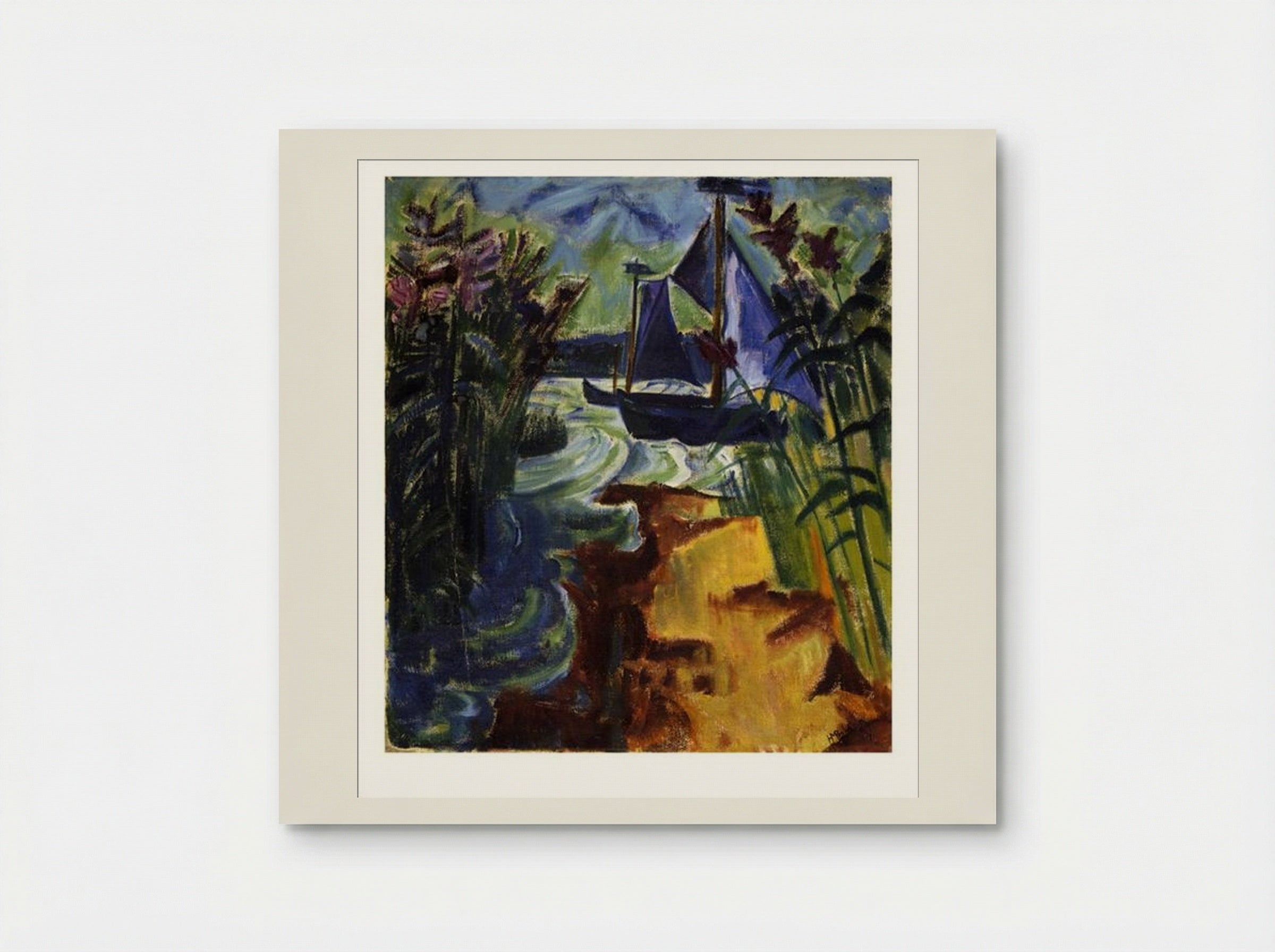 Segelboote am Schilfstrand - Max Pechstein - Poster