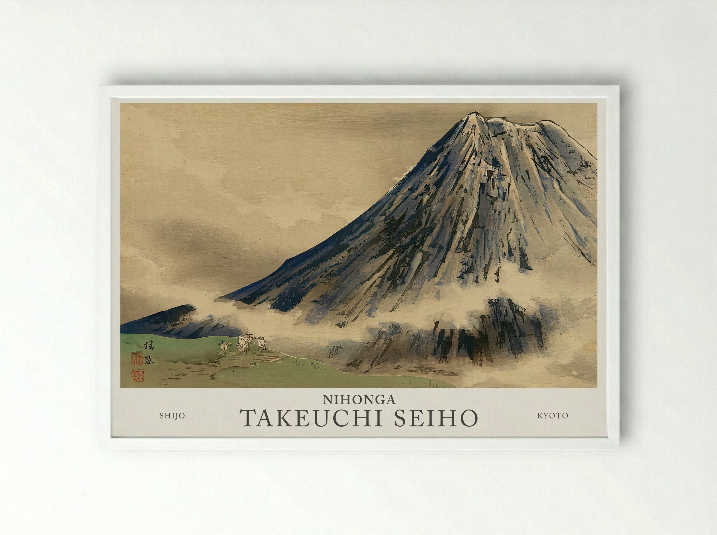 Seiho Twelve Fuji – The White Robes Climbing Mt. Fuji (Meiji Era Woodblock Print) - Framed Print White