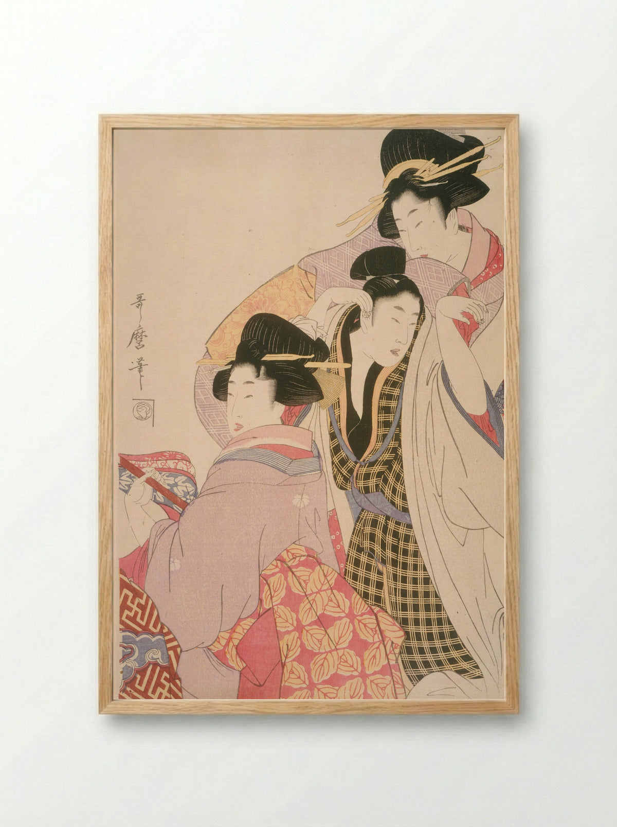 Seiro niwaka onna geisha no bu: Asazumabune Ogiuri Uta - Kitagawa Utamaro - Framed Print Wood